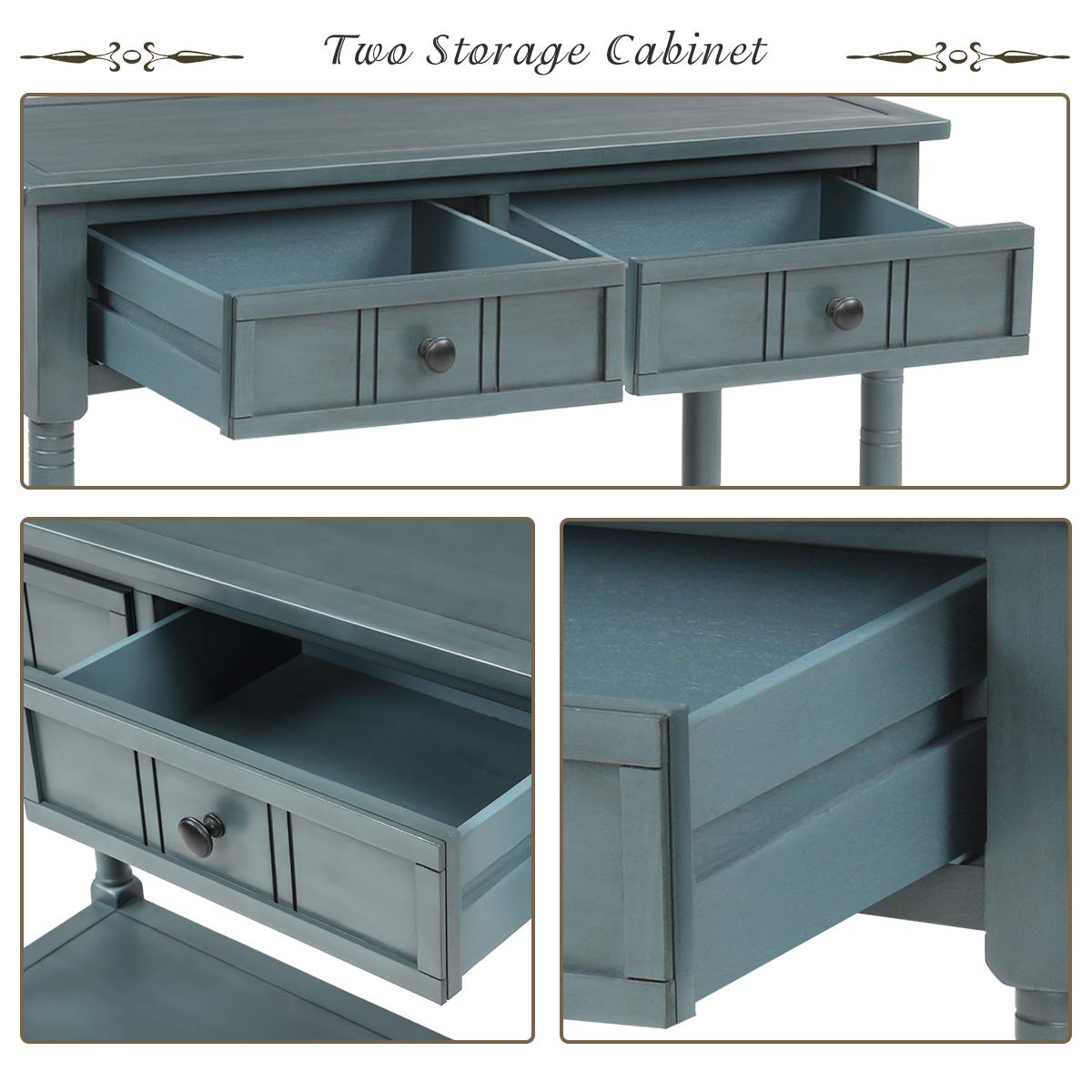 Danxee Solid Wood Entryway Console Table - Traditional Design with 2 Drawers & Bottom Shelf - Navy Blue Sofa Table for Hallway, Living Room & Foyer Decor