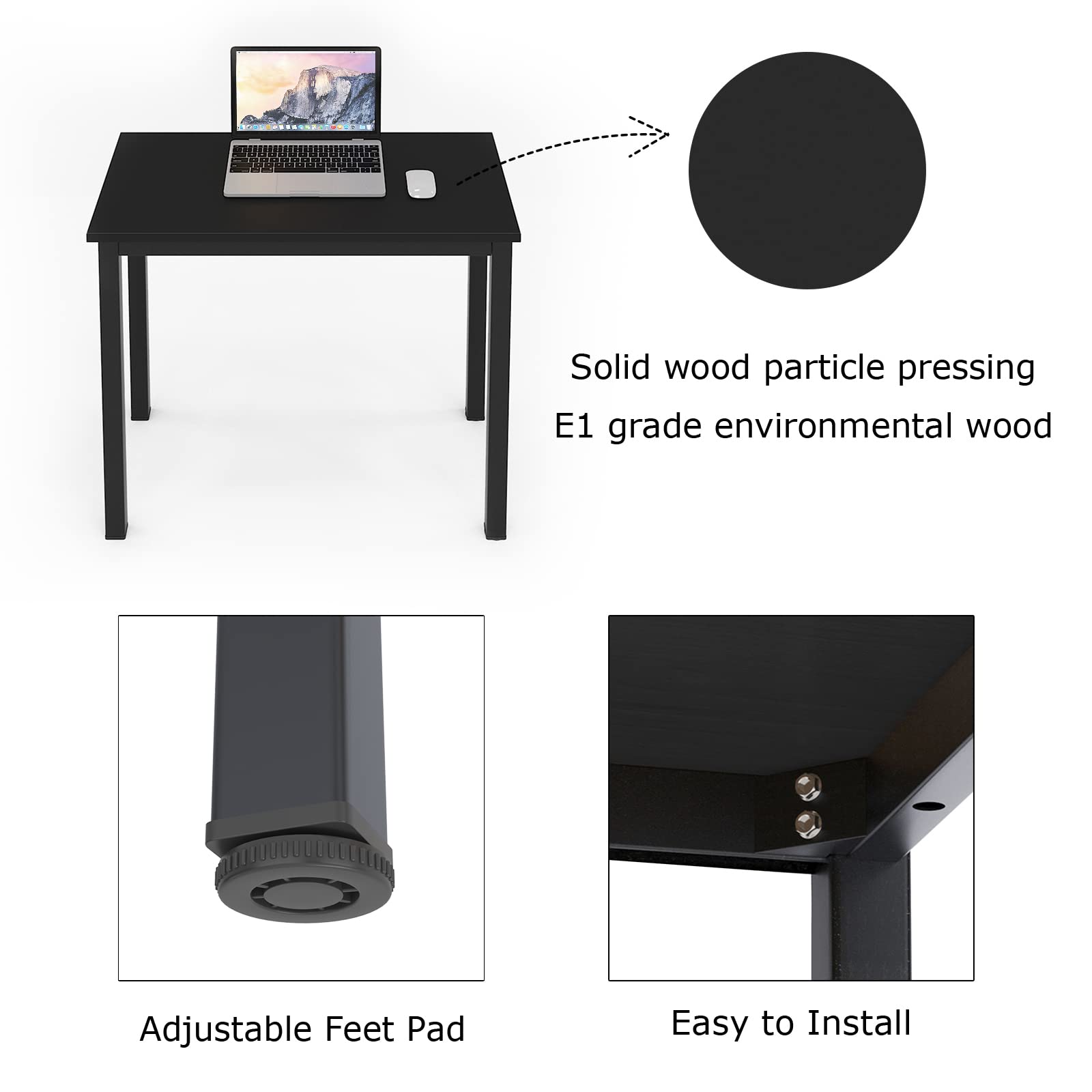 DLandHome 63 Inch Black Computer Desk - Home Office Desk, Writing Desk, Study Table, Gaming Desk Workstation for Small Spaces & Modern Workspaces
