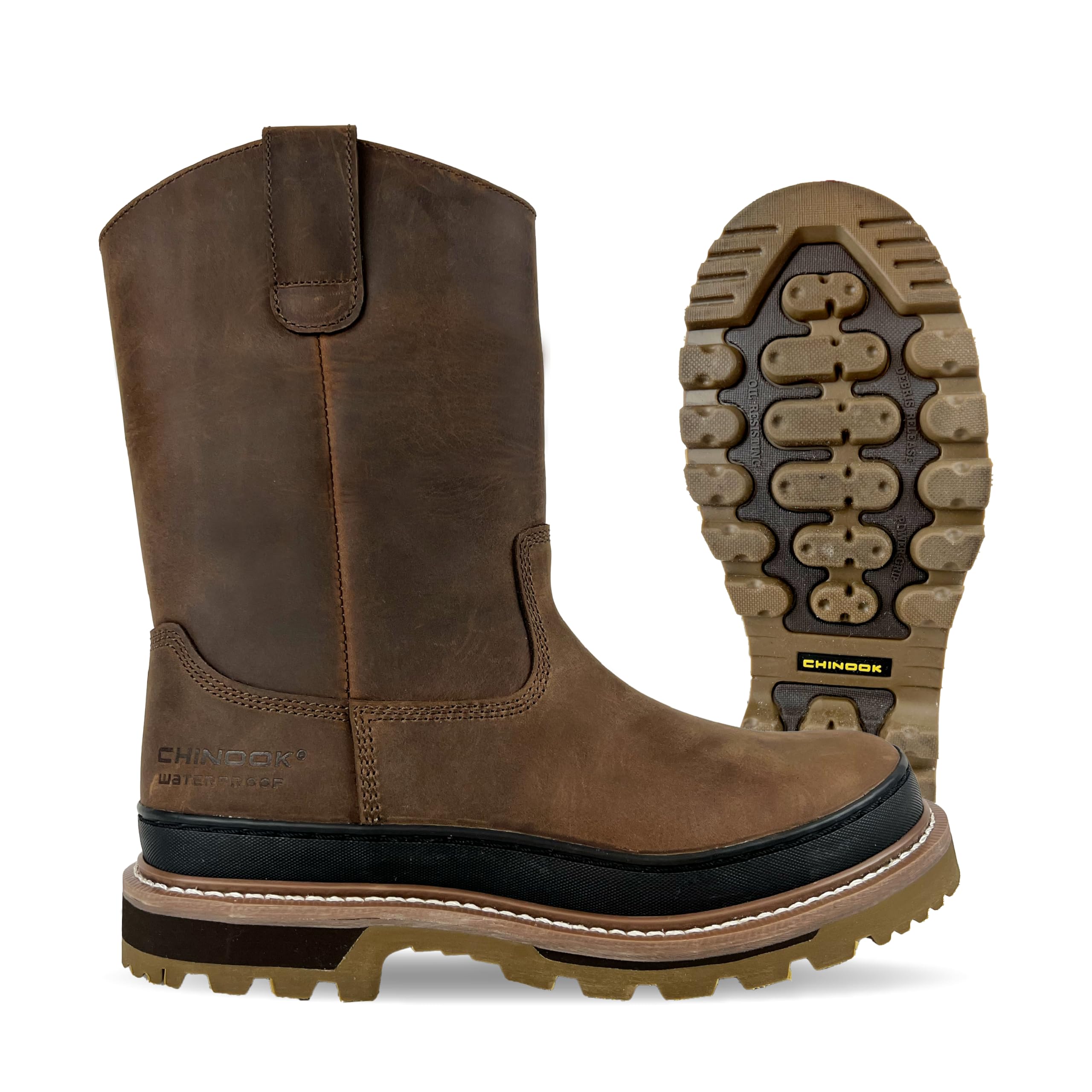 Chinook Waterproof Rancher Boots for Men - Durable Work Boots with Slip-Resistant Sole - Ideal for Farming, Construction & Outdoor Work (Size 8)