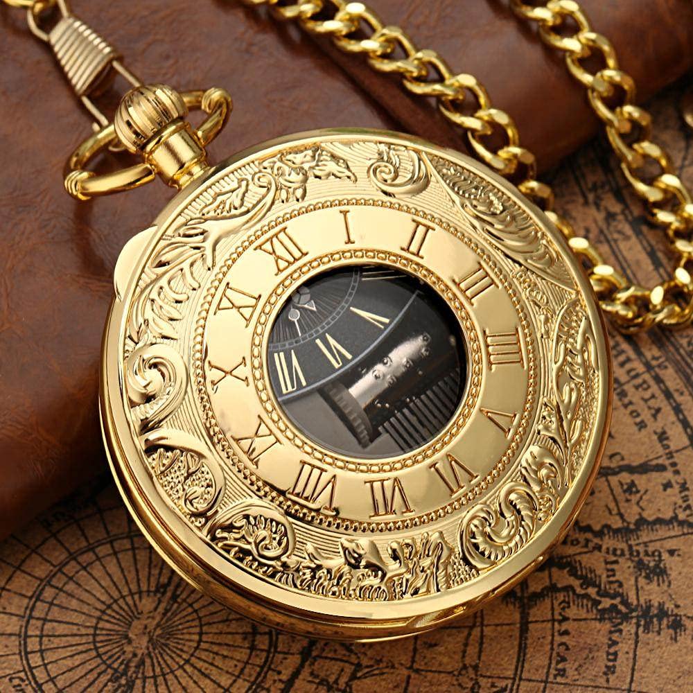 Exquisite Gold Musical Pocket Watch - Hand Crank Roman Numerals for Gifts & Collectors