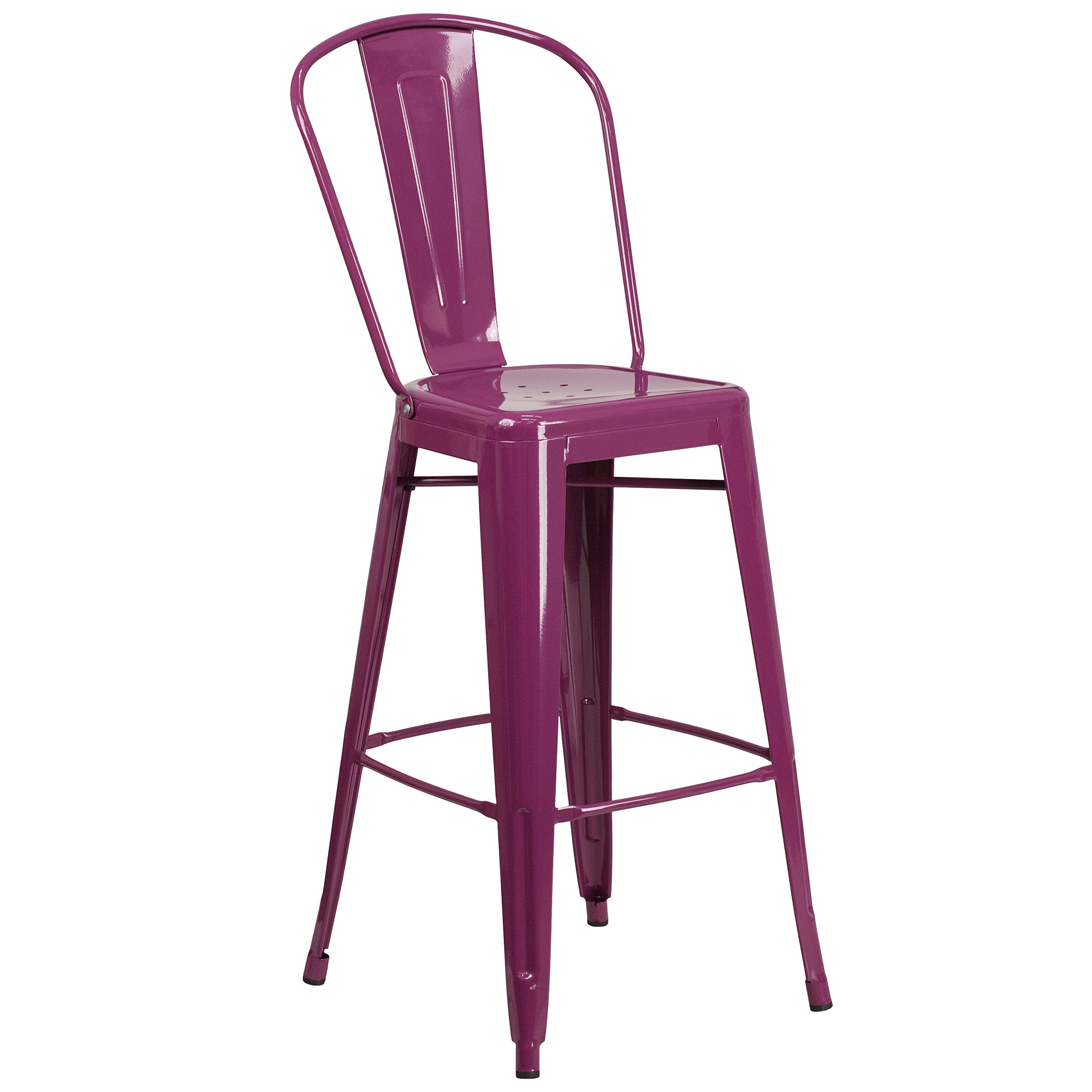 EMMA + OLIVER 30 Inch Commercial Grade Purple Metal Bar Stool with Back - Indoor Outdoor Use for Kitchen Island, Bar Counter & Patio