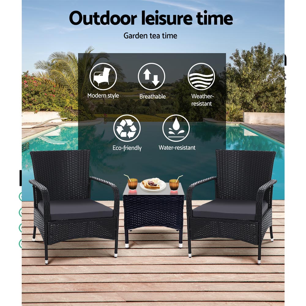 3-Piece Outdoor Bistro Set - Patio Furniture Wicker Chairs & Table (Luca) - Perfect for Garden, Balcony, and Backyard Relaxation