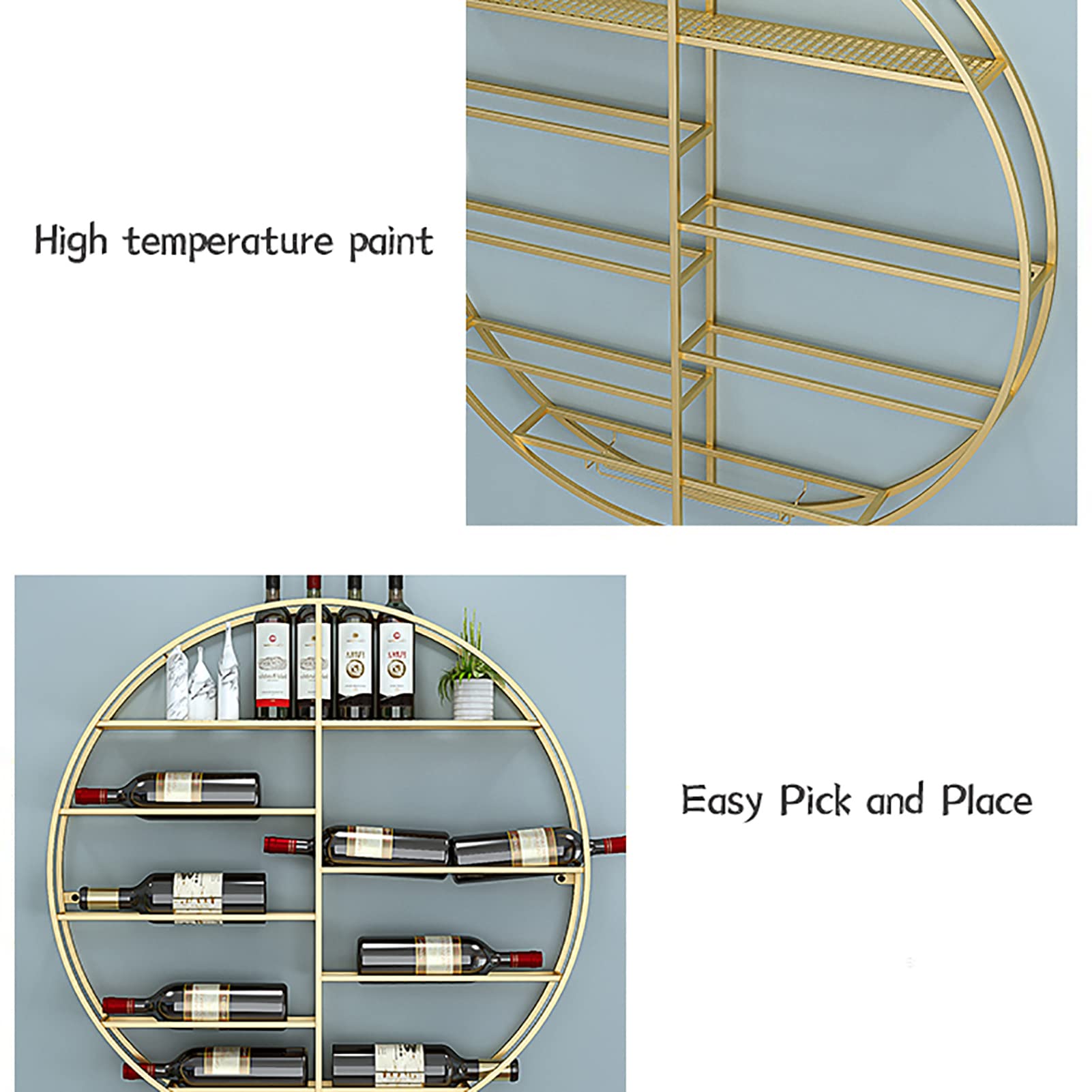 Wall Mounted Wine Rack - Round Metal Hanging Wine Glass Holder for Bar, Kitchen & Wine Cellar | Space-Saving Storage Solution for Wine Enthusiasts