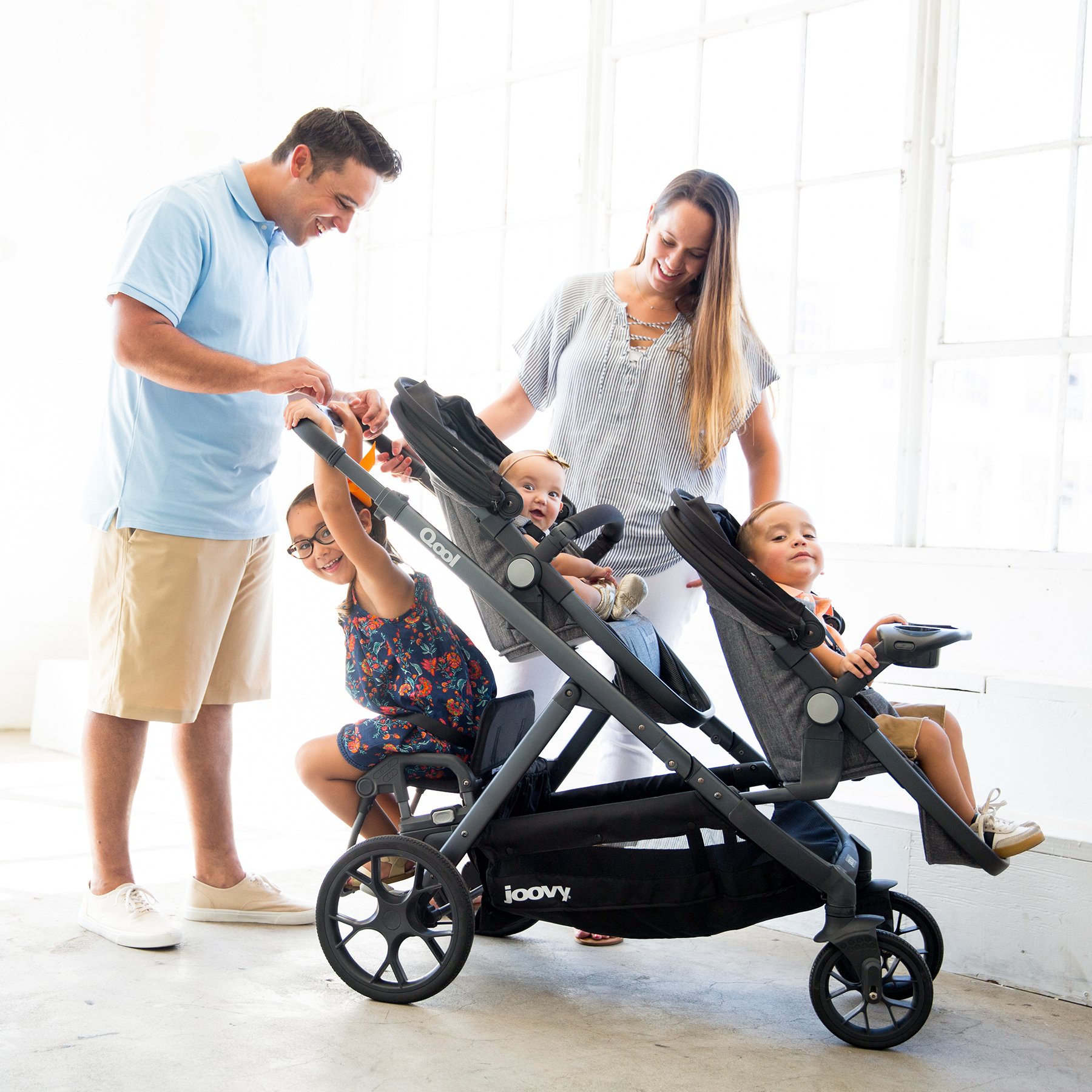 Joovy Qool Stroller - Adjustable Single, Double & Triple Stroller for Toddlers | Lightweight & Customizable Baby Stroller in Grey Melange | Perfect for City Walks, Shopping & Family Outings