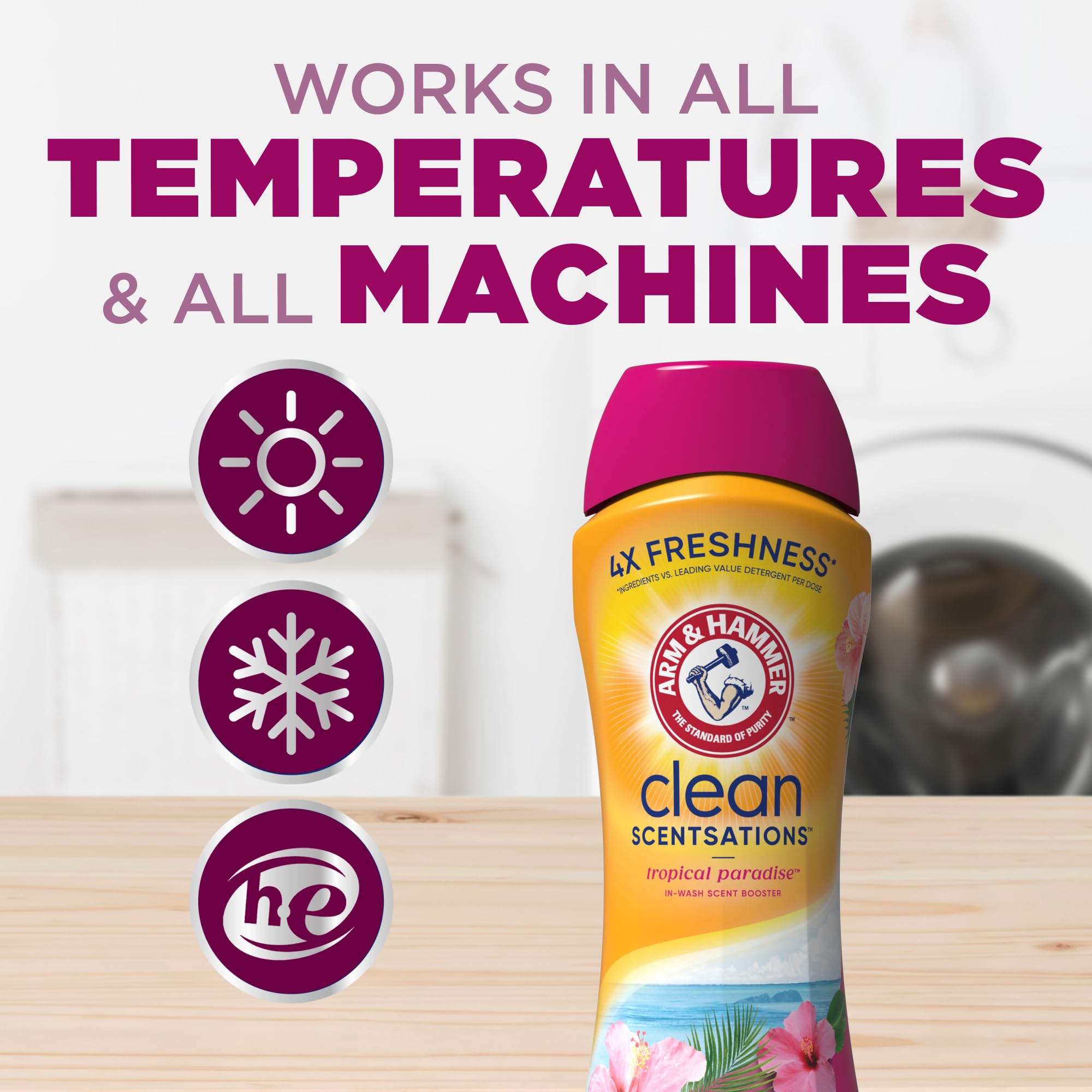 ARM & HAMMER Clean Scentsations In-Wash Scent Booster | Tropical Paradise Fragrance Laundry Crystals | 45 Oz | Long-Lasting Freshness for Clothes & Linens | Perfect for Laundry, Gym Bags & Travel