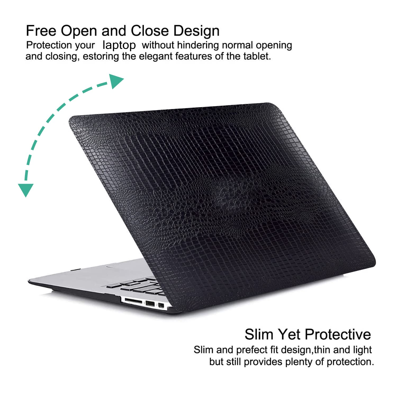 DTangLsm MacBook Pro 13 inch Case (2012-2015 Models A1425/A1502) - Premium Crocodile Leather Hard Shell Snap-On Cover with Keyboard Protector | Perfect for Work, Travel & School Use - Black
