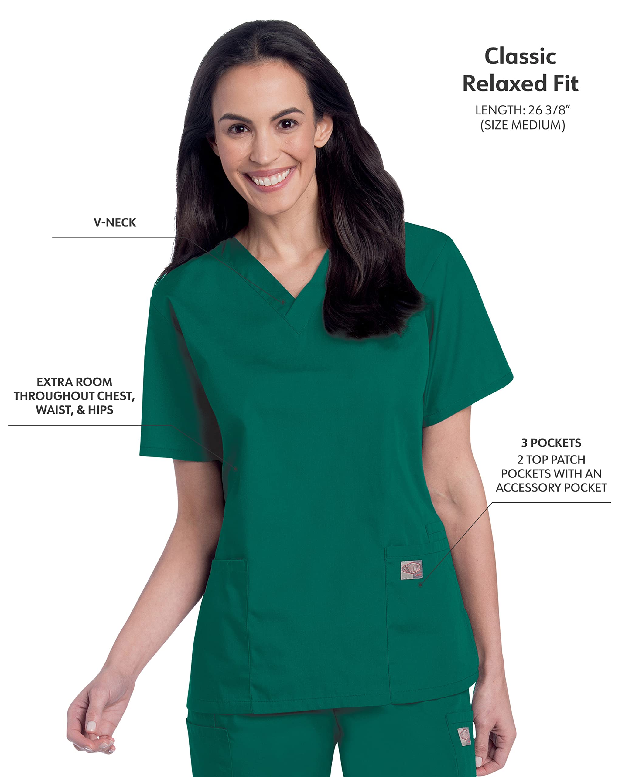 Landau Scrub Zone Relaxed Fit 2-Pocket V-Neck Scrub Top for Women 70221 - Comfortable Medical Uniform for Nurses & Healthcare Professionals - Perfect for Hospitals, Clinics & Long Work Shifts