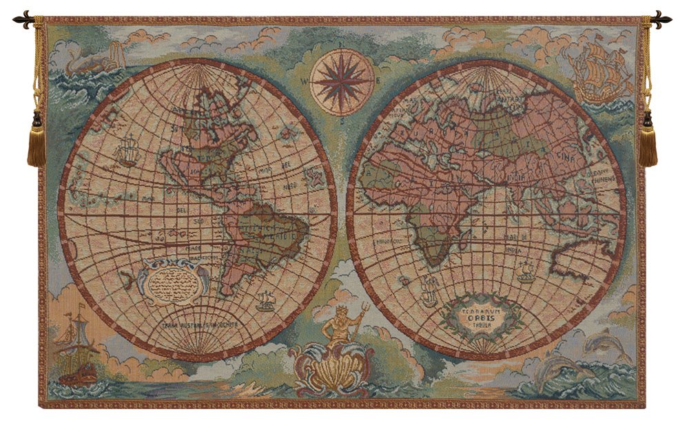 Antique Italian Tapestry Wall Hanging 16x26 Inch - Vintage Map Design Home Decor in Viscose Cotton Polyester Blend - Perfect for Living Room, Bedroom & Office Wall Art
