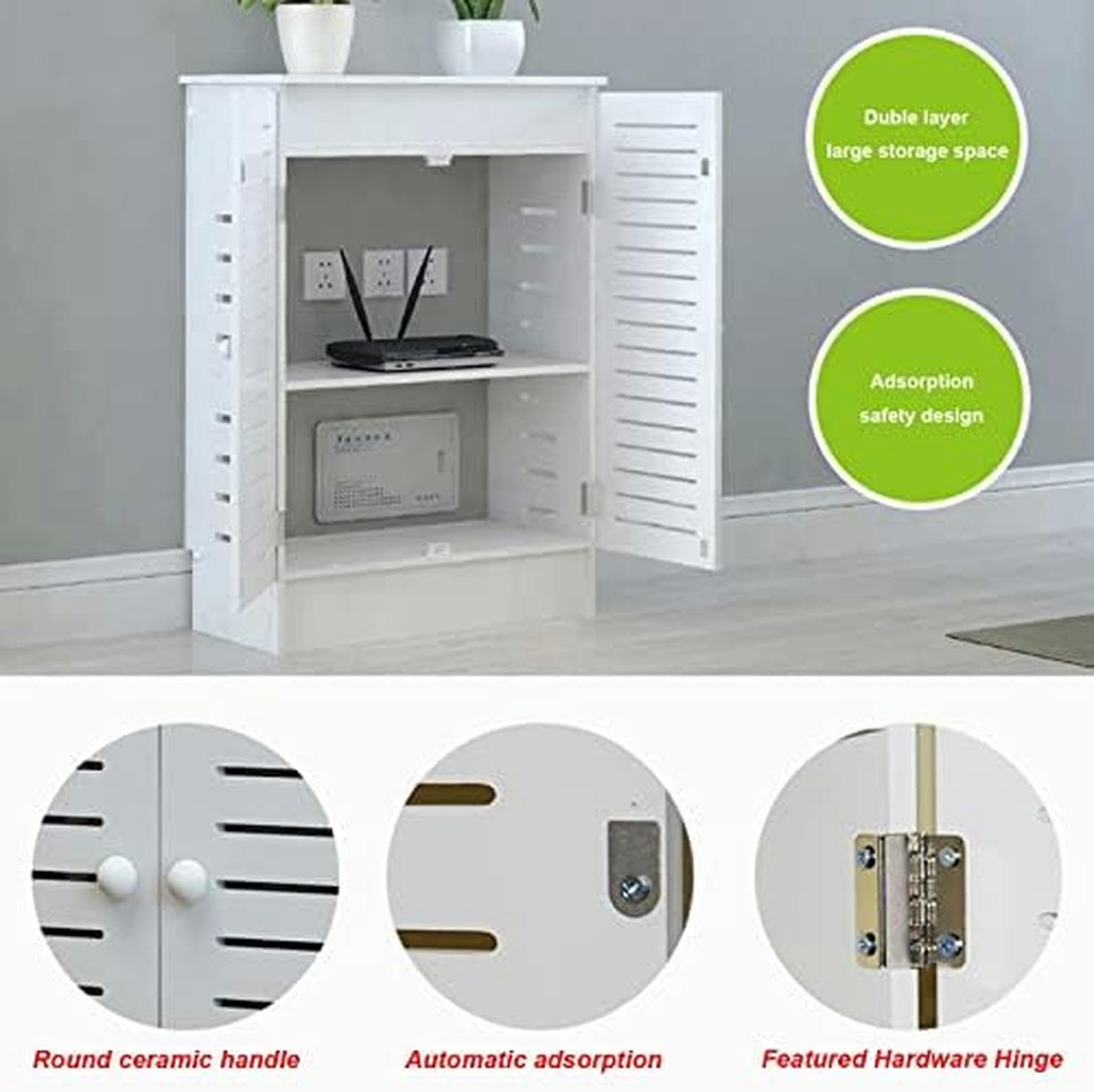 Wall-Mounted Router Storage Cabinet - 50x25x80cm WiFi Modem Organizer with Shelf for Set-Top Box | Home Office & Living Room Cable Management Solution