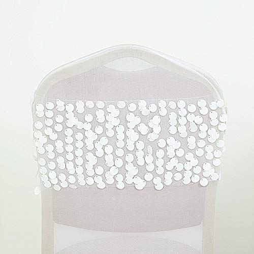 BalsaCircle 100-Pack 10-Inch Wide White Sequin Chair Sashes for Weddings, Parties, Dining & Home Decor - Elegant Reception Table Decoration Supplies
