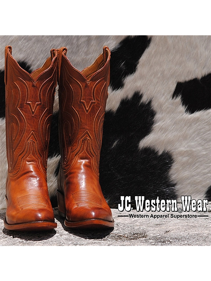 Lucchese GA9303.24 Men's Classic Ranch Hand Leather Boots in Cognac Burnished - Durable Western Boots for Cowboy, Rodeo & Everyday Wear