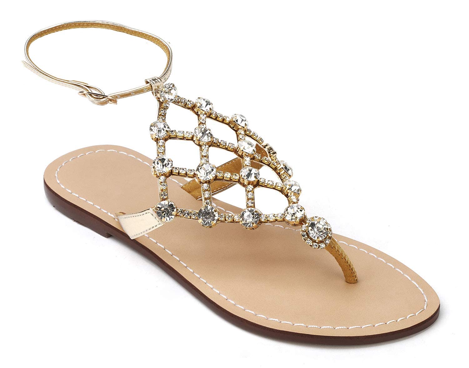UTIKLIOU Women's Rhinestone T-Strap Flat Sandals - Sparkly Summer Flip Flops for Beach, Pool, Vacation & Casual Outings