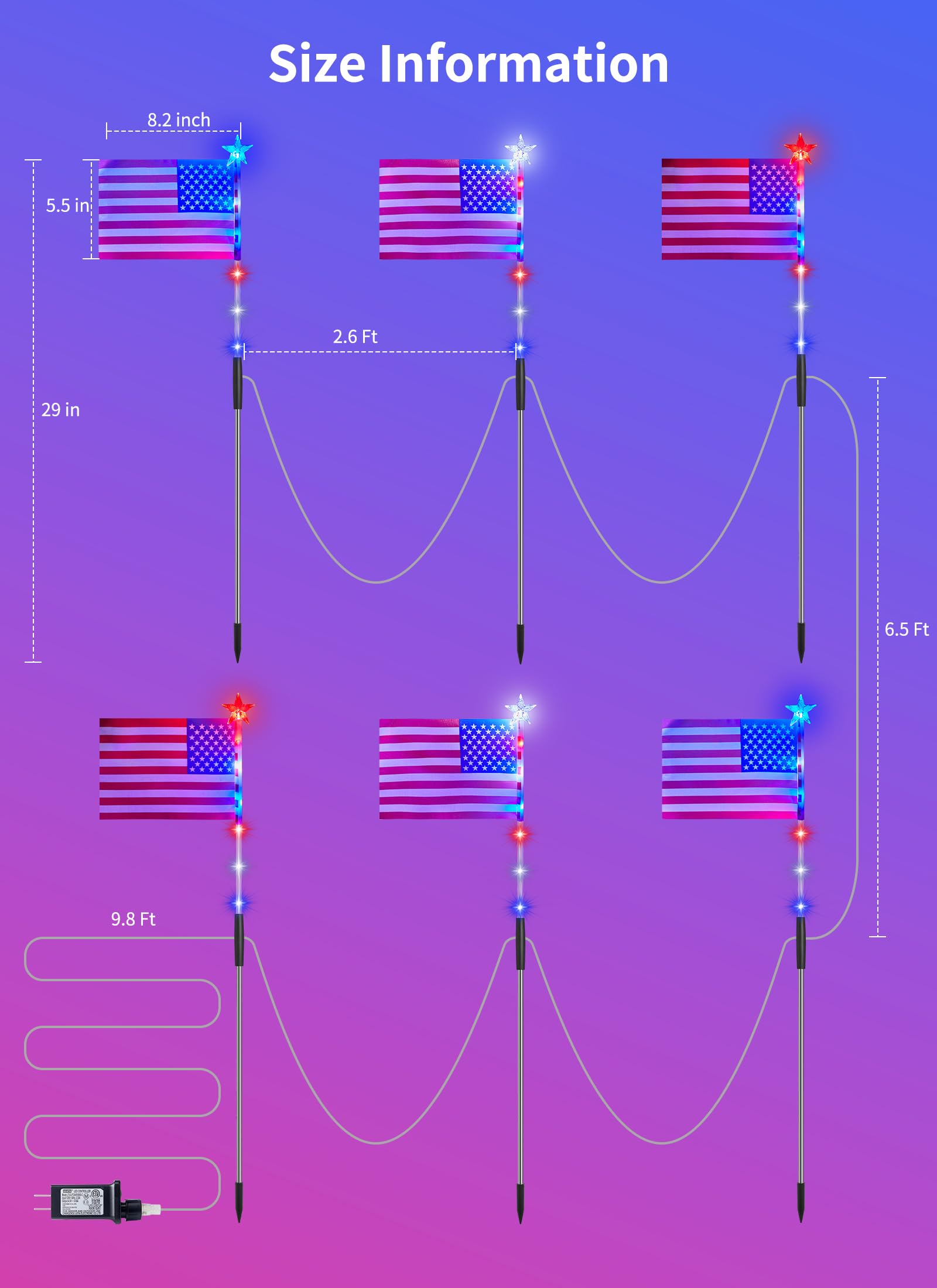 Brightown Patriotic Outdoor Lights - 6 Red White and Blue Flag Pathway Lights for 4th of July, Memorial Day & Independence Day Decorations | Perfect for Garden, Yard, Lawn & Outdoor Patriotic Celebrations