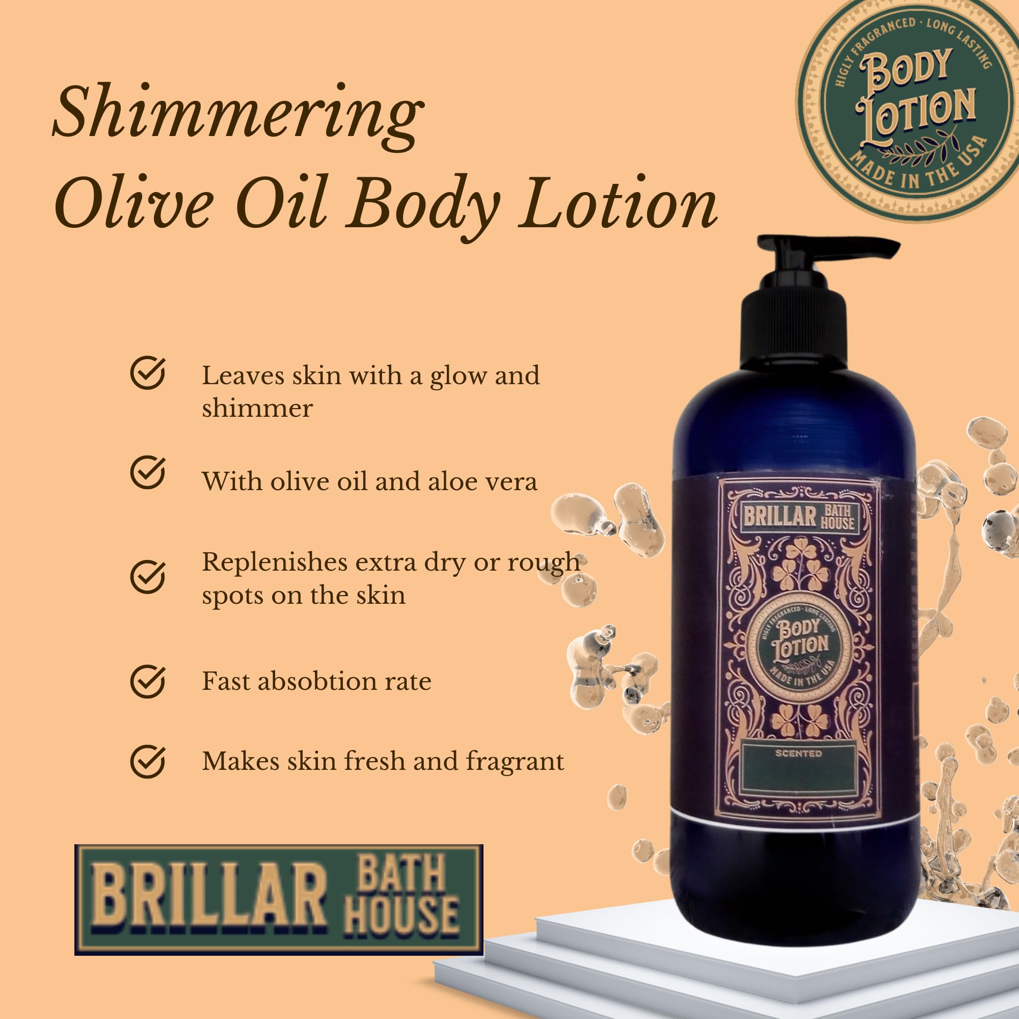 Brillar Bath House Key Lime Pie Scented Shimmering Body Lotion with Olive Oil - 32 Oz Moisturizing Lotion for Dry Skin, Perfect for Spa Day & Summer Glow
