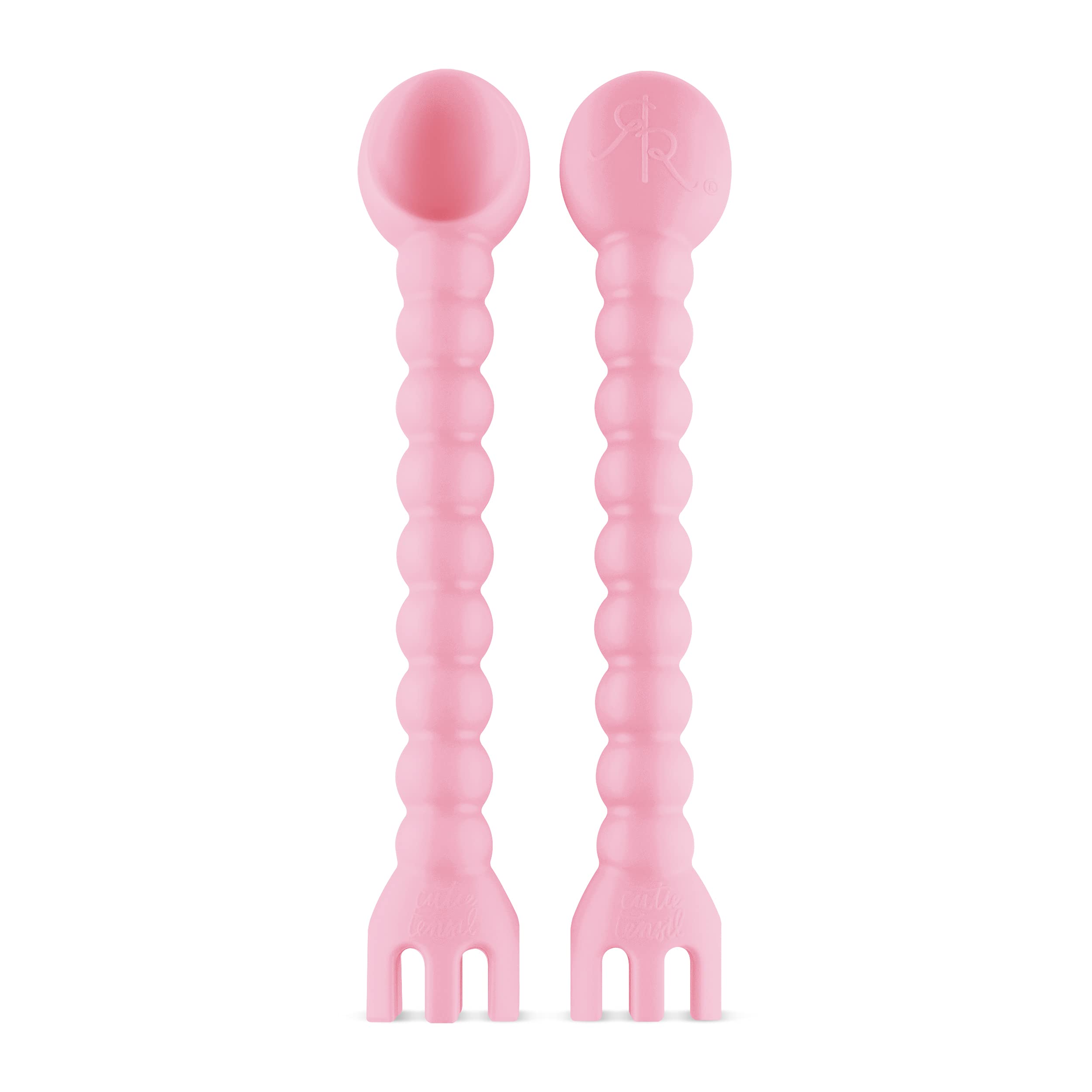 Ryan & Rose Cutie Tensils Baby Spoon and Fork Set [2 Pack] - Soft Grip, BPA-Free for Infants & Toddlers - Perfect for First Foods, Baby-Led Weaning & Mealtime (Ballet Pink)