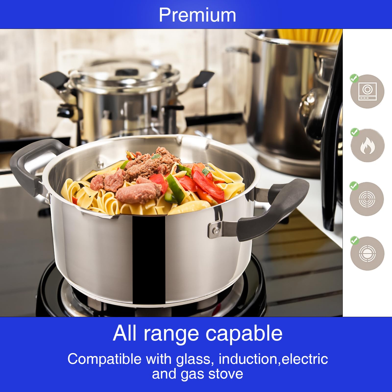 Premium 3 Quart Stainless Steel Pasta Pot with Strainer Lid - Cyrder Durable Cookware Set, Dishwasher Safe Stock Pot with Dual Spouts & Capsule Bottom for Pasta, Soup, Stews & Home Cooking