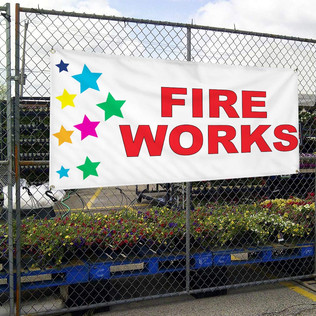 Fireworks Red Stars Vinyl Banner - 48x96 Inches, Weatherproof & Durable with 8 Grommets - Perfect for Business, Outdoor, Industrial & Yard Signs - Ideal for Events, Advertising & Seasonal Decorations