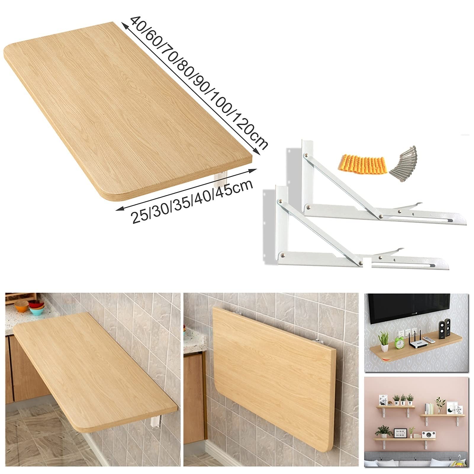 Foldable Wall Mounted Computer Workstation - Space Saving Folding Desk for Home Office, Small Spaces & Outdoor Balcony | Compact Modern Design (60