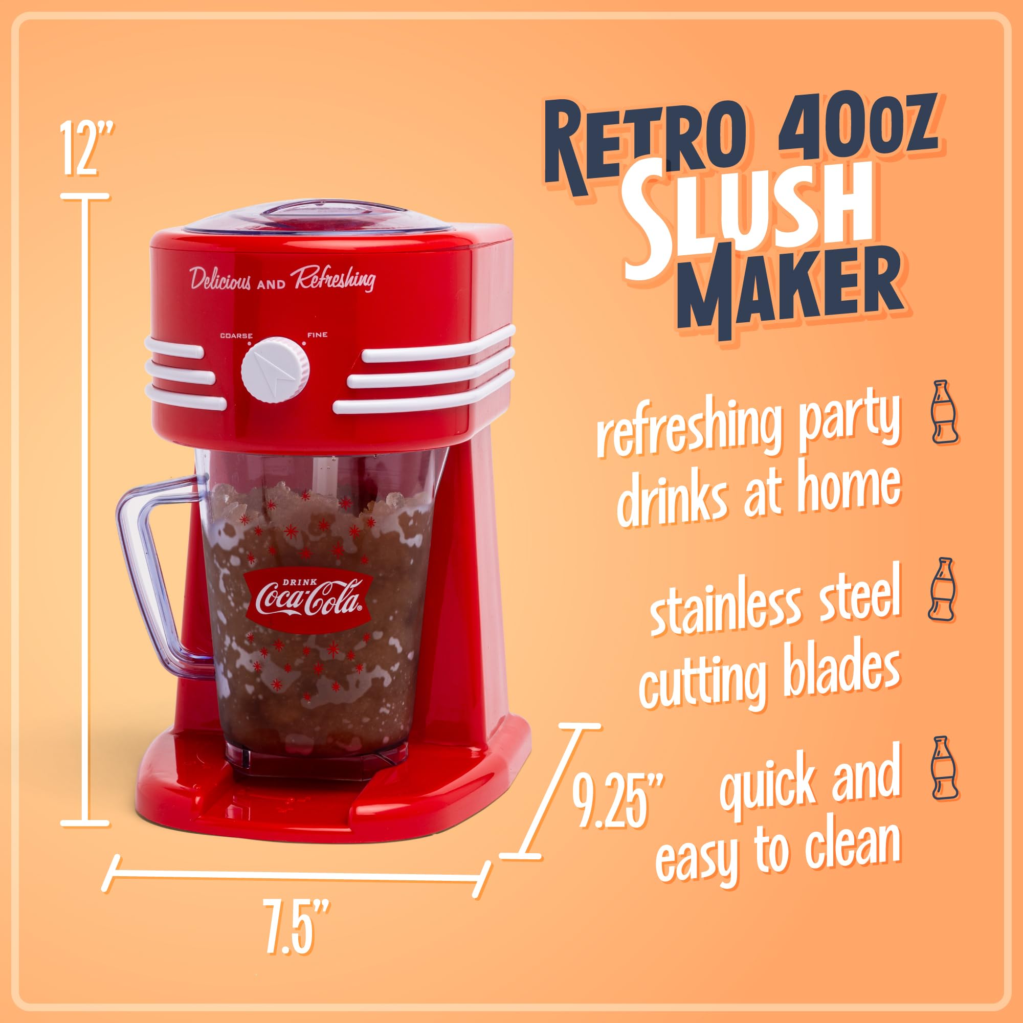 Nostalgia Coca-Cola Frozen Drink Maker and Margarita Machine - 40-Ounce Slushie Maker with Stainless Steel Spout for Home Use | Easy to Clean, Double Insulated, Red | Perfect for Parties, BBQs, and Summer Refreshments