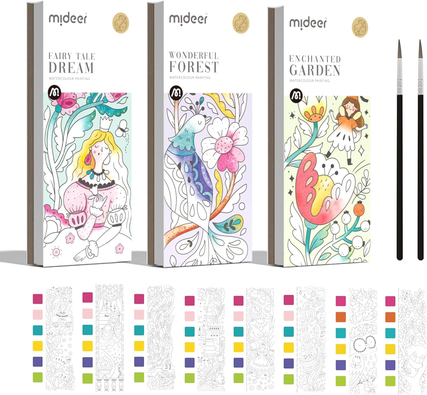 MiDeer Watercolor Painting Book for Kids Ages 3-8 - 3 Pack Reusable Travel Activity Coloring Books with Water Pens | Perfect for Toddler Arts & Crafts, Road Trips, Airplane Activities & Birthday Gifts