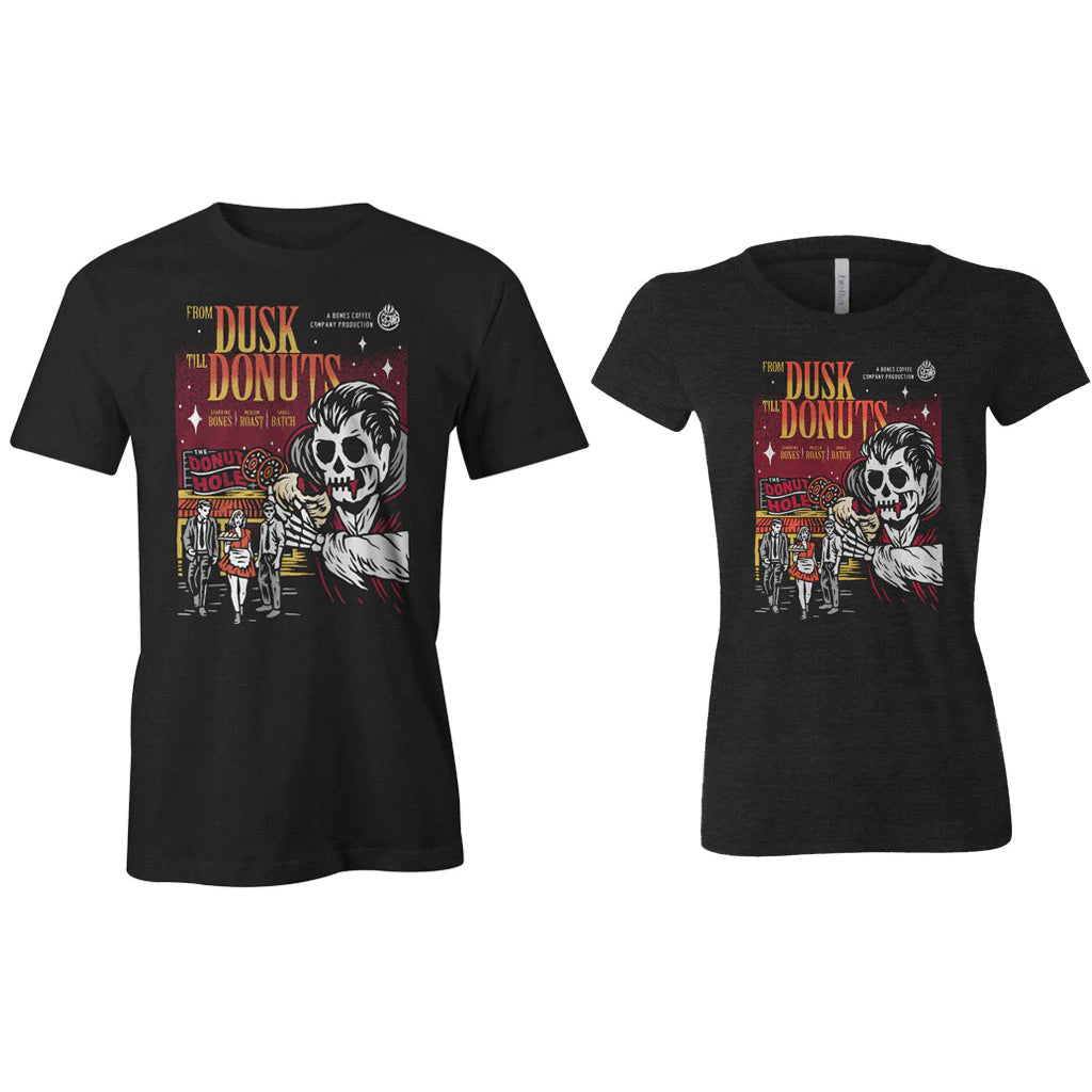 From Dusk Till Donuts Graphic T-Shirt - Funny Donut Lover Tee for Men & Women - Casual Cotton Shirt for Breakfast Lovers, Coffee Dates & Donut Shop Outings