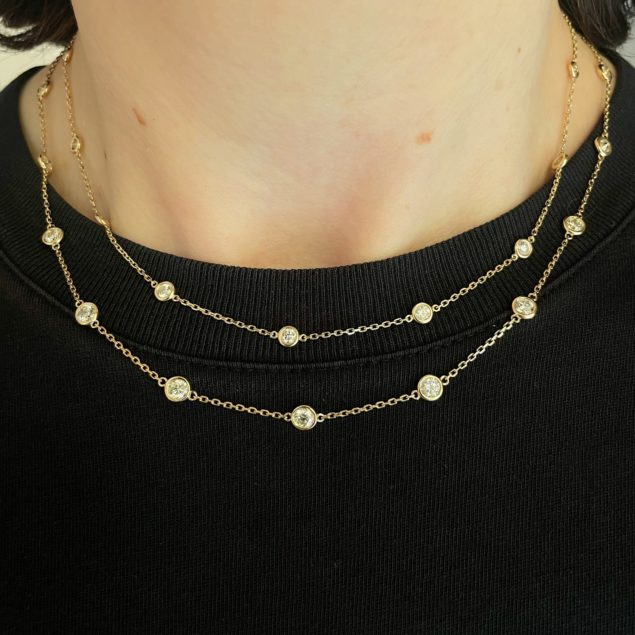 3ctw Diamond by the Yard 14 Station 14K Yellow Gold Necklace for Women - Elegant Layering Piece for Weddings, Anniversaries & Special Occasions