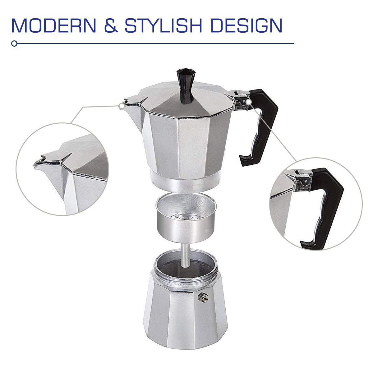 Stainless Steel Stovetop Espresso Maker - 300ml (6 Cups) Italian Moka Pot for Gas & Electric Stoves - Perfect for Home, Office & Camping Coffee Brewing