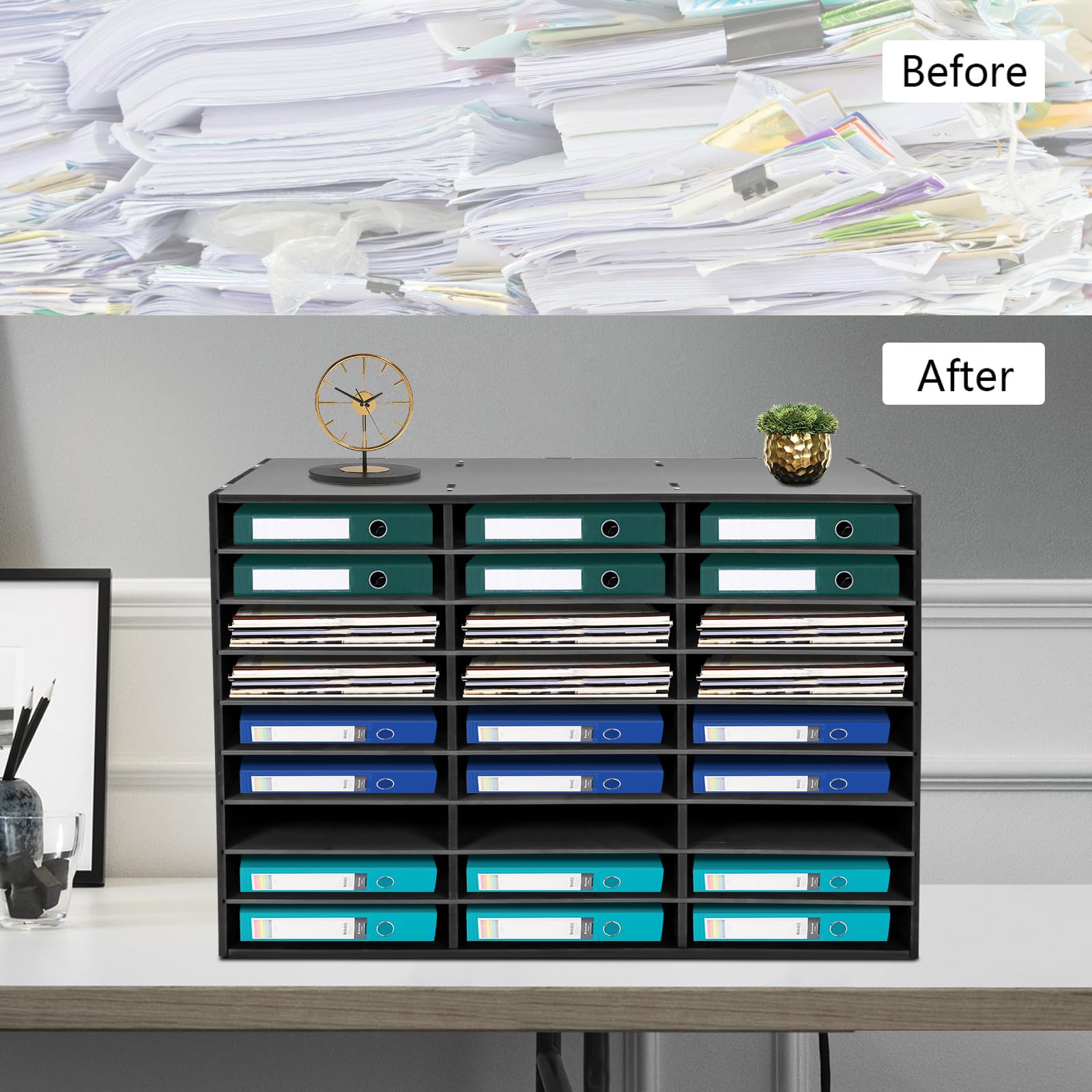 27-Slot Black Mail Sorter Organizer - Classroom Mailbox & Desktop File Organizer for Home, School, Office - Perfect for Sorting Letters, Papers, and Documents