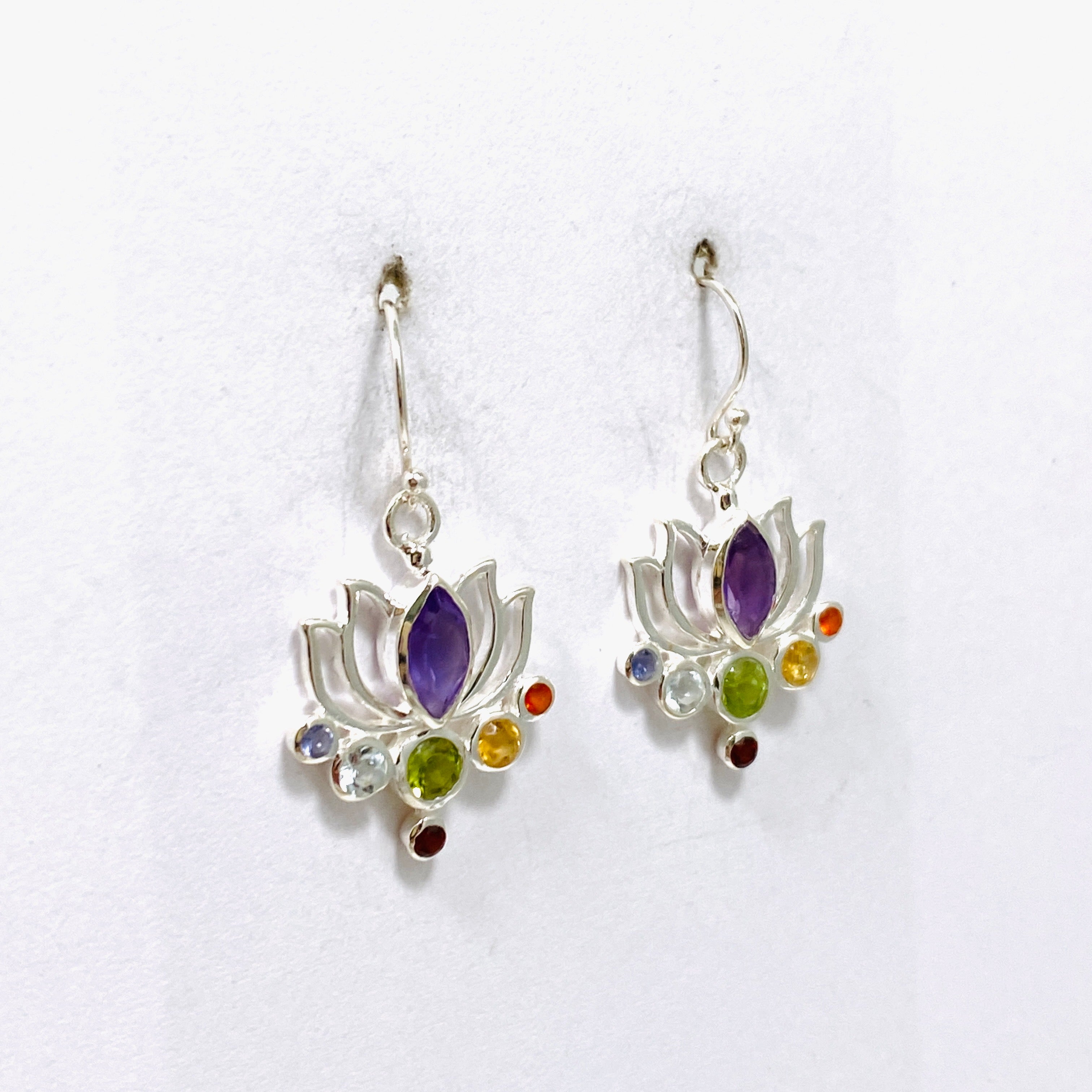 Chakra Lotus Earrings for Women - Spiritual Healing Jewelry - Handmade Boho Dangle Earrings for Yoga, Meditation & Festival Fashion Accessories
