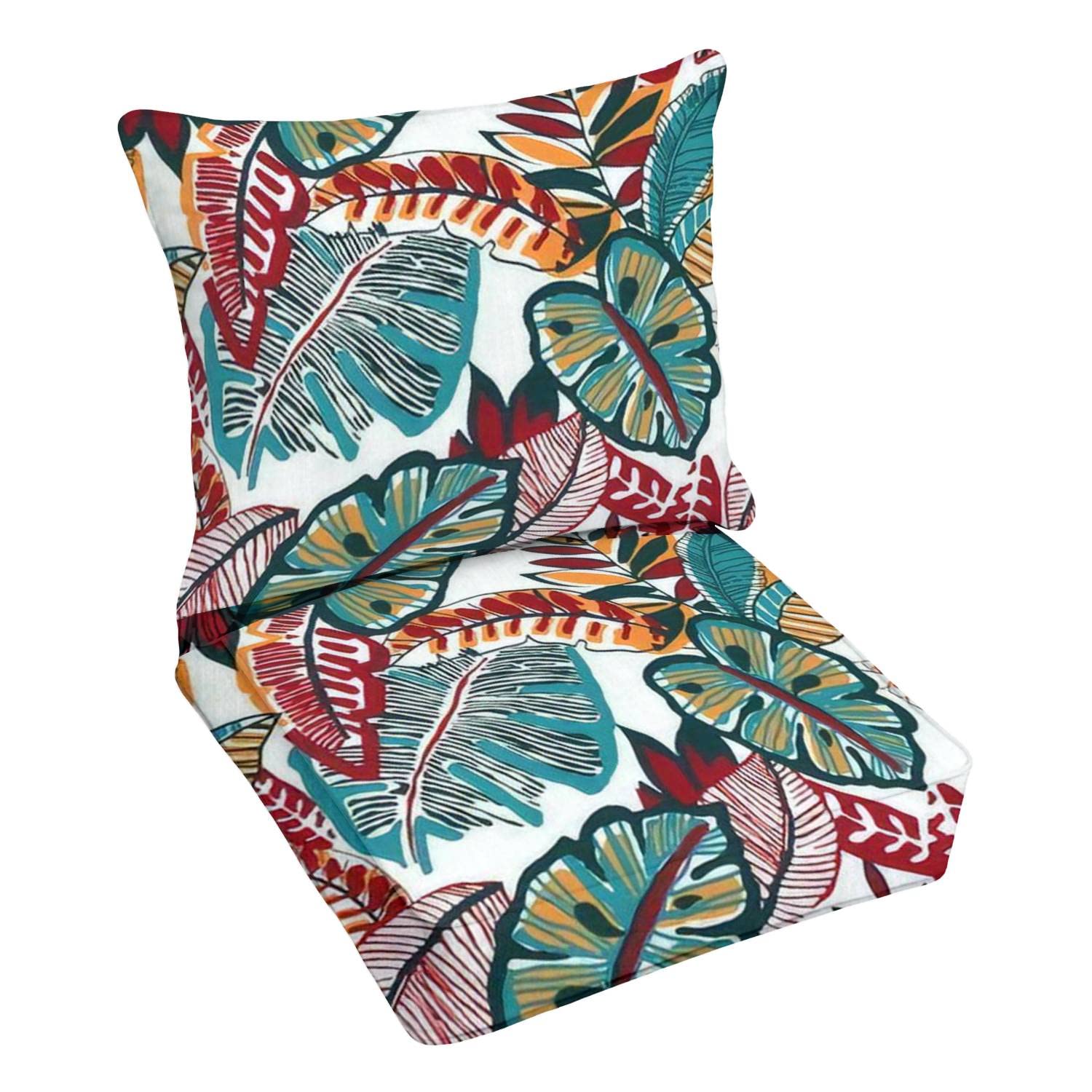 Premium Outdoor Deep Seating Cushion Set - Hand-Painted Tropical Monstera Leaf Pattern - Waterproof Patio Furniture Replacement Cushions for Lounge Chairs, Sofas & Conversation Sets - Perfect for Poolside, Garden & Backyard Relaxation