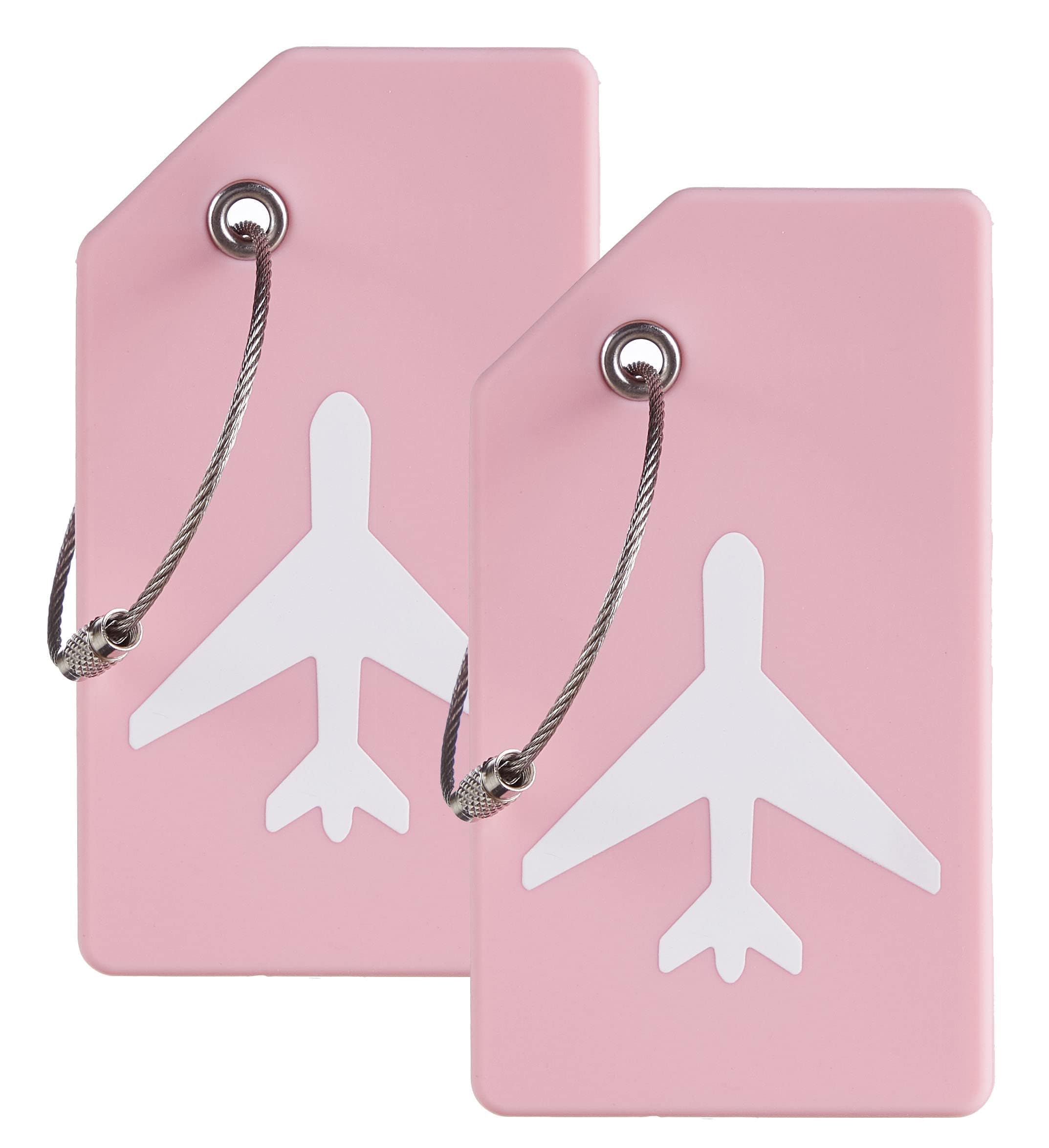 Gostwo 2 Pack Silicone Luggage Tags with 26 Initial Letters - Durable Suitcase & Handbag Labels with Stainless Steel Loop (Rose Hermosa) - Perfect for Airplane Travel, School Bags & Instrument Cases