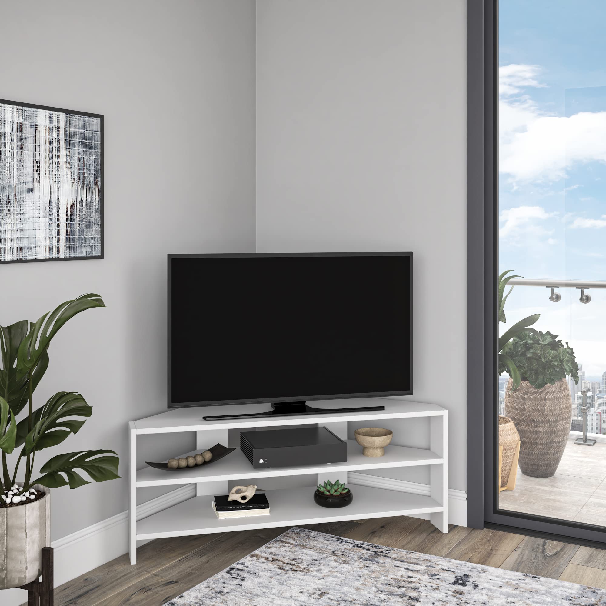 Modern White TV Stand with Storage - 17.72