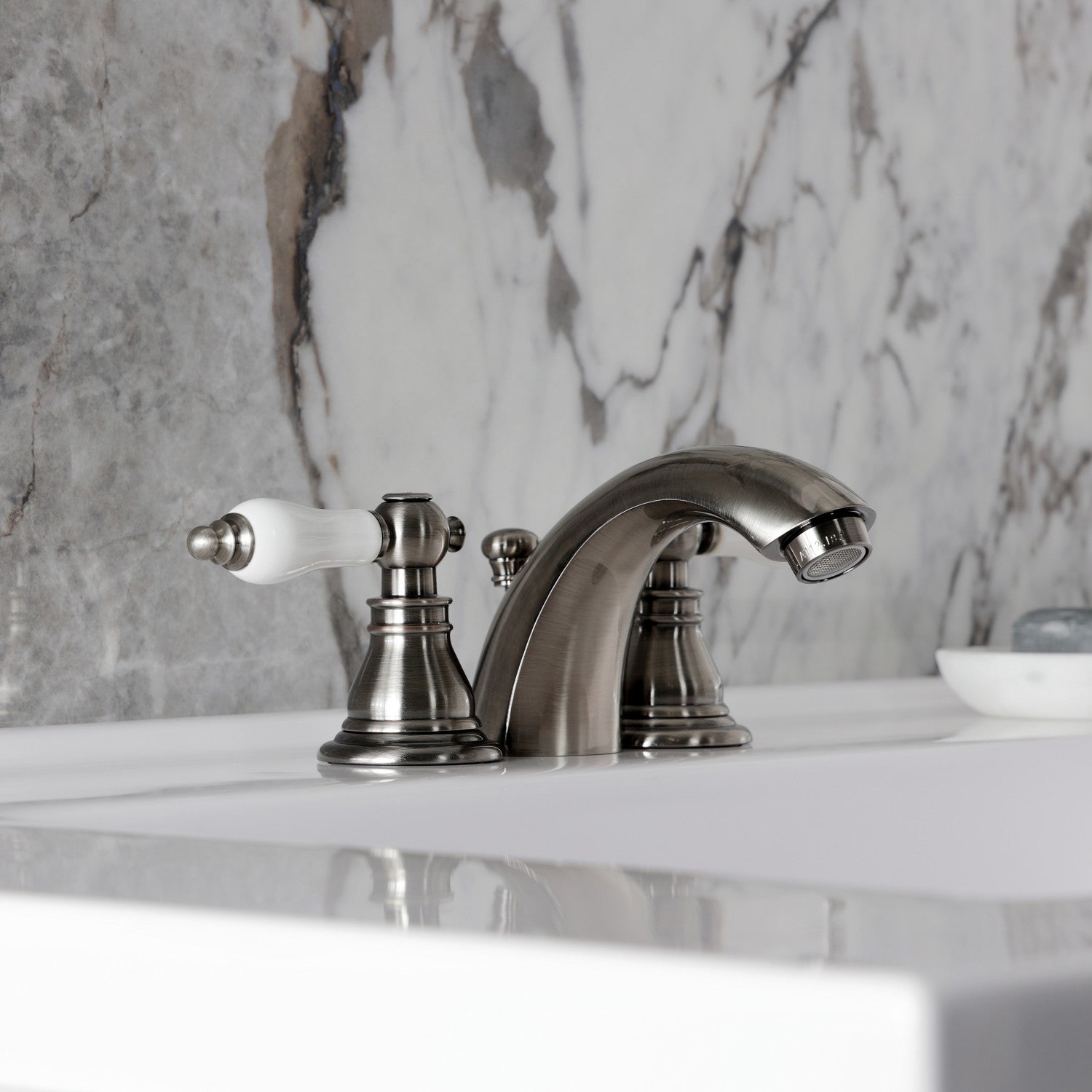 American Patriot KB953APL 3-Hole Deck Mount Mini Widespread Bathroom Faucet - Two Handle Design with Pop-Up Drain - Black Stainless Steel - Perfect for Small Bathroom Sinks and Powder Rooms