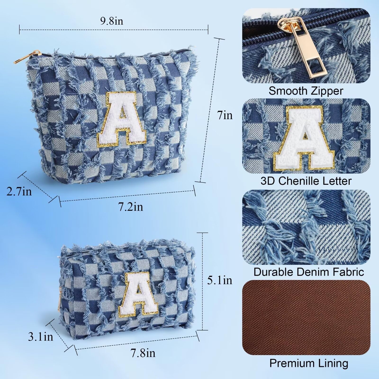 Personalized Monogrammed Makeup Bag for Women - Custom Initial Checkered Cosmetic Pouch - Unique Christmas & Birthday Gift for Her, Girlfriend, Mom, Daughter, Teens, Bridesmaids, Friends & Teachers | Perfect for Travel, Daily Use & Special Occasions