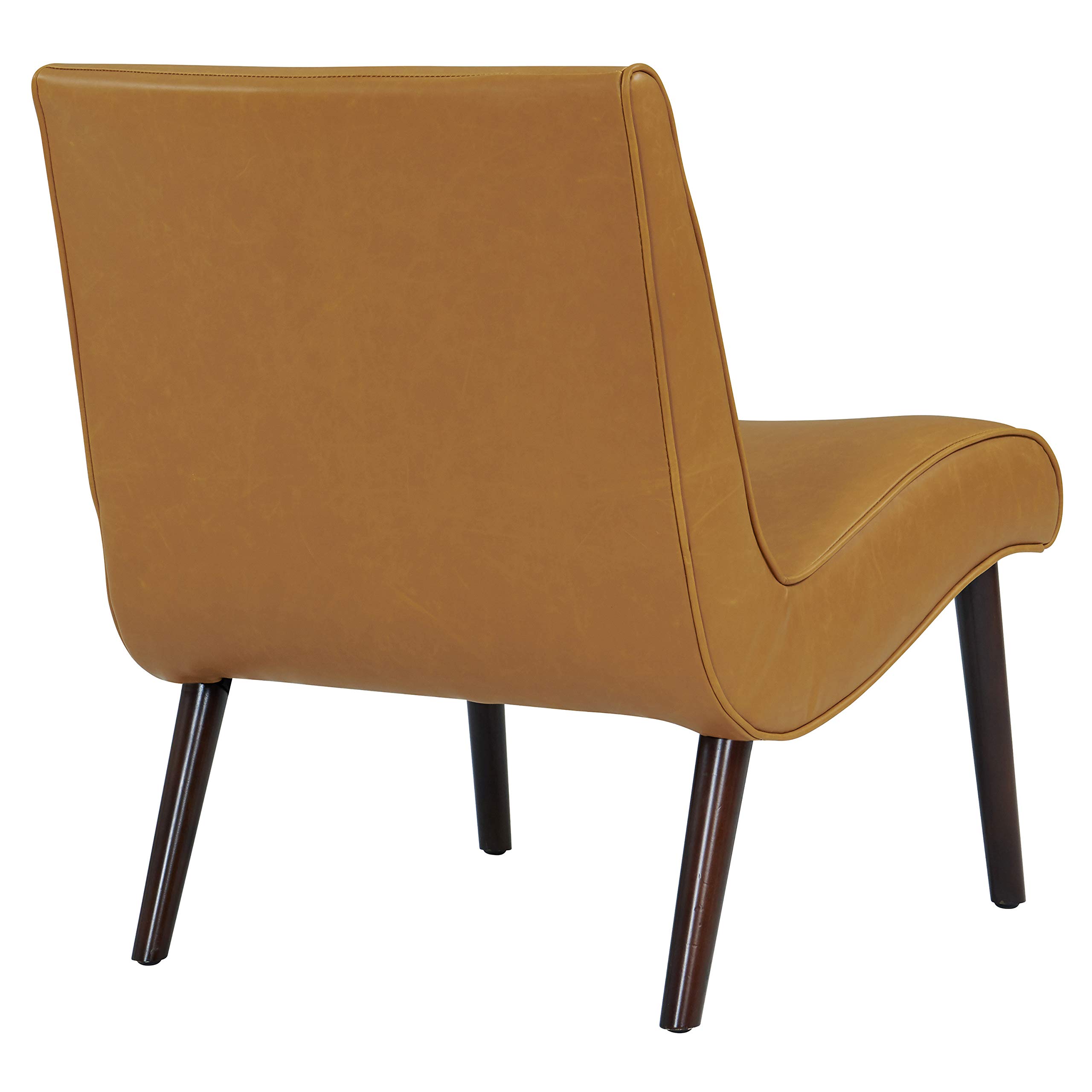 Alexis Tufted Mid Century Modern Bonded Leather Chair - Vintage Caramel Brown with Brown Legs, Fully Assembled | Perfect for Living Room, Office & Reading Nook