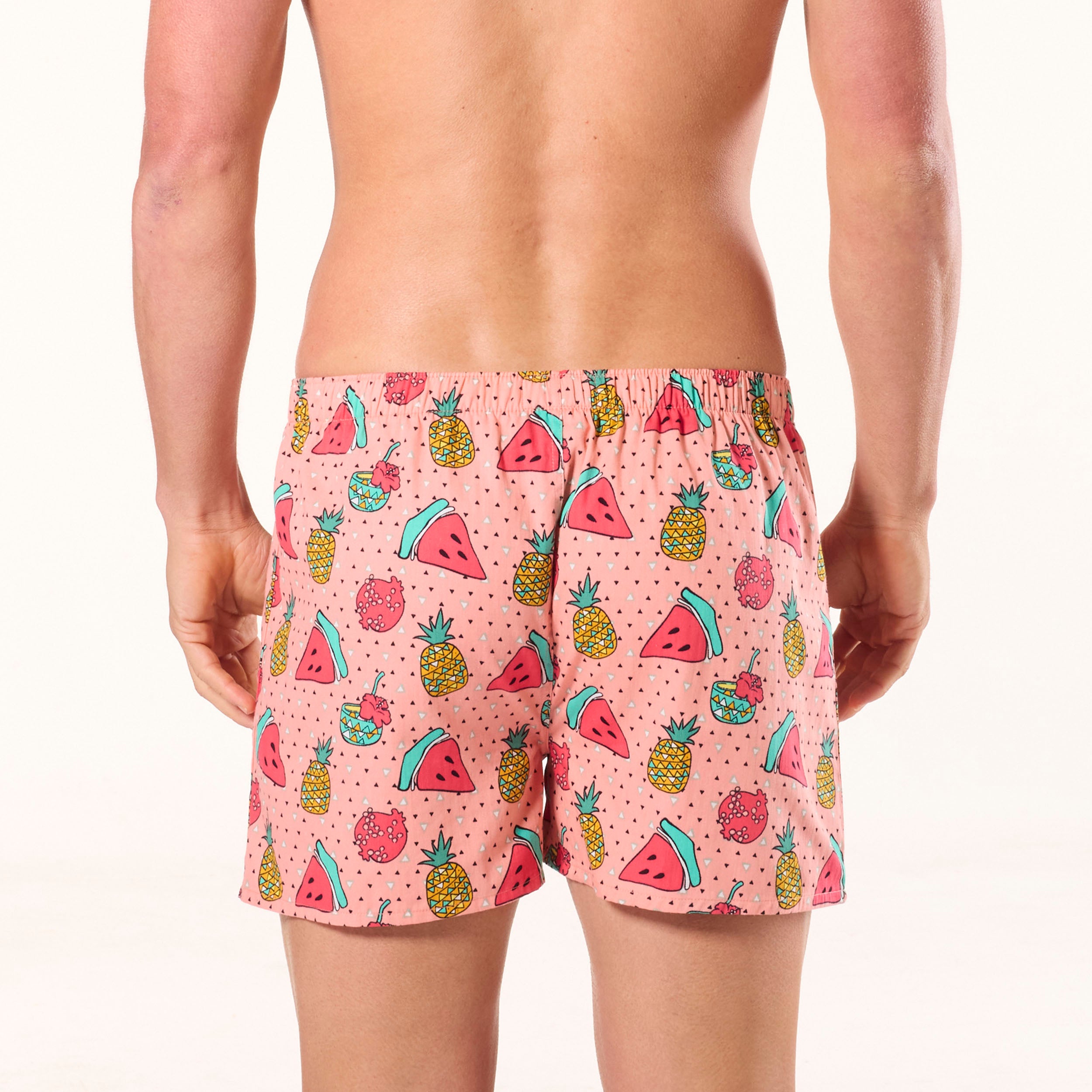 Men's Boozy Fruits Cotton Boxer Shorts - Soft Pink Underwear for Comfort & Style | Perfect for Sleep, Lounge & Everyday Wear