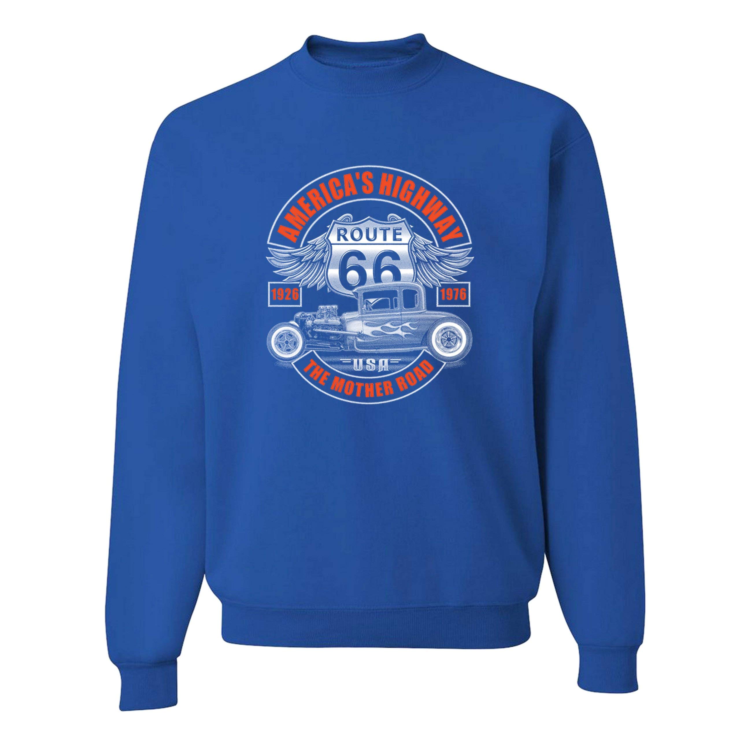 Vintage Route 66 Sweatshirt - The Mother Road America's Highway Hot Rod Crewneck Pullover for Road Trips & Classic Car Enthusiasts