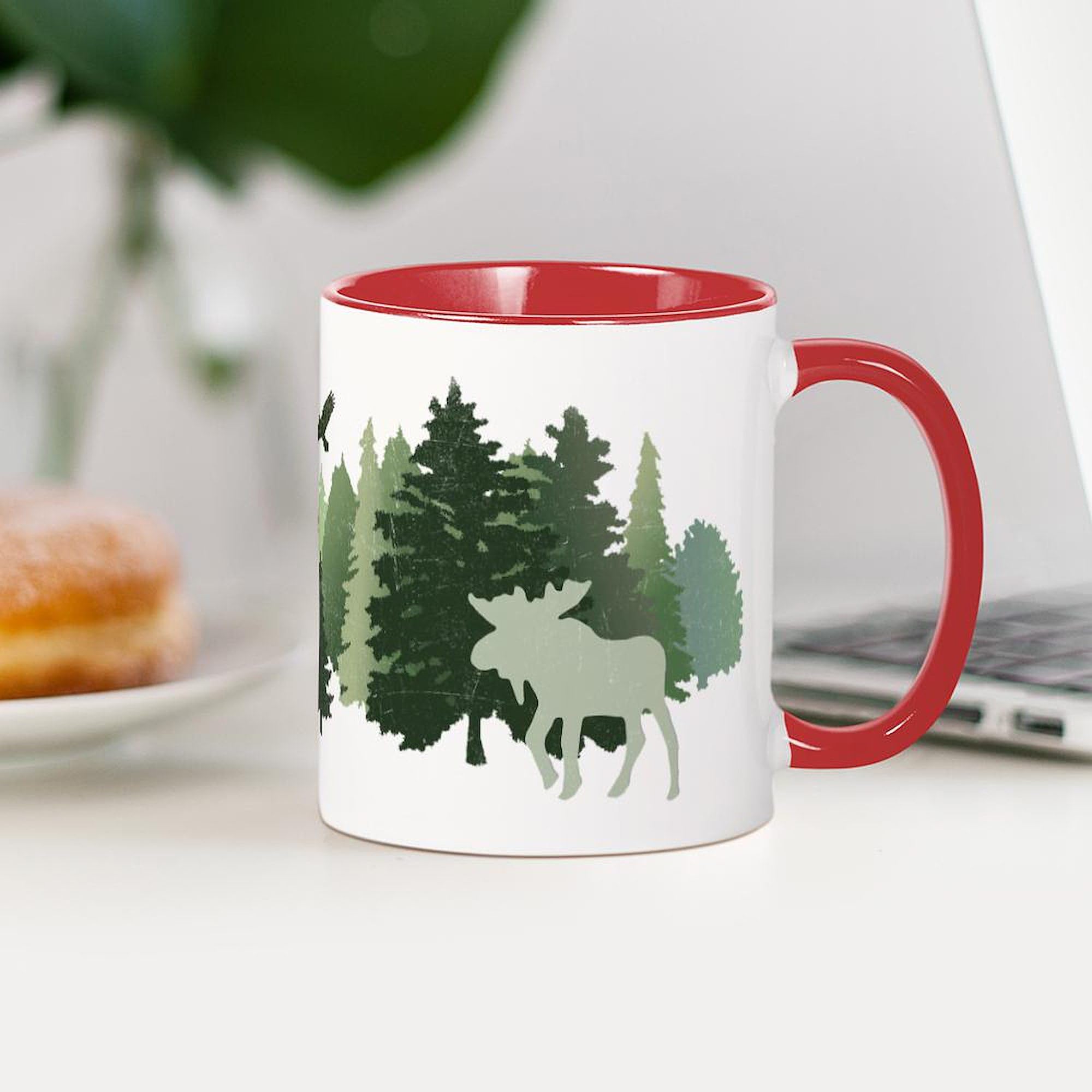 CafePress Moose In The Forest Ceramic Coffee Mug 11 oz (325 ml) - Perfect for Camping, Hiking & Nature Lovers Gifts