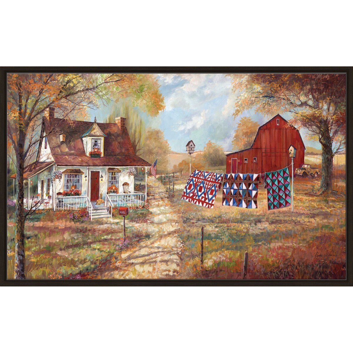 Afternoon Quilting by Ruane Manning - Premium Floating Canvas Wall Art Print - Perfect for Living Room, Bedroom & Office Decor