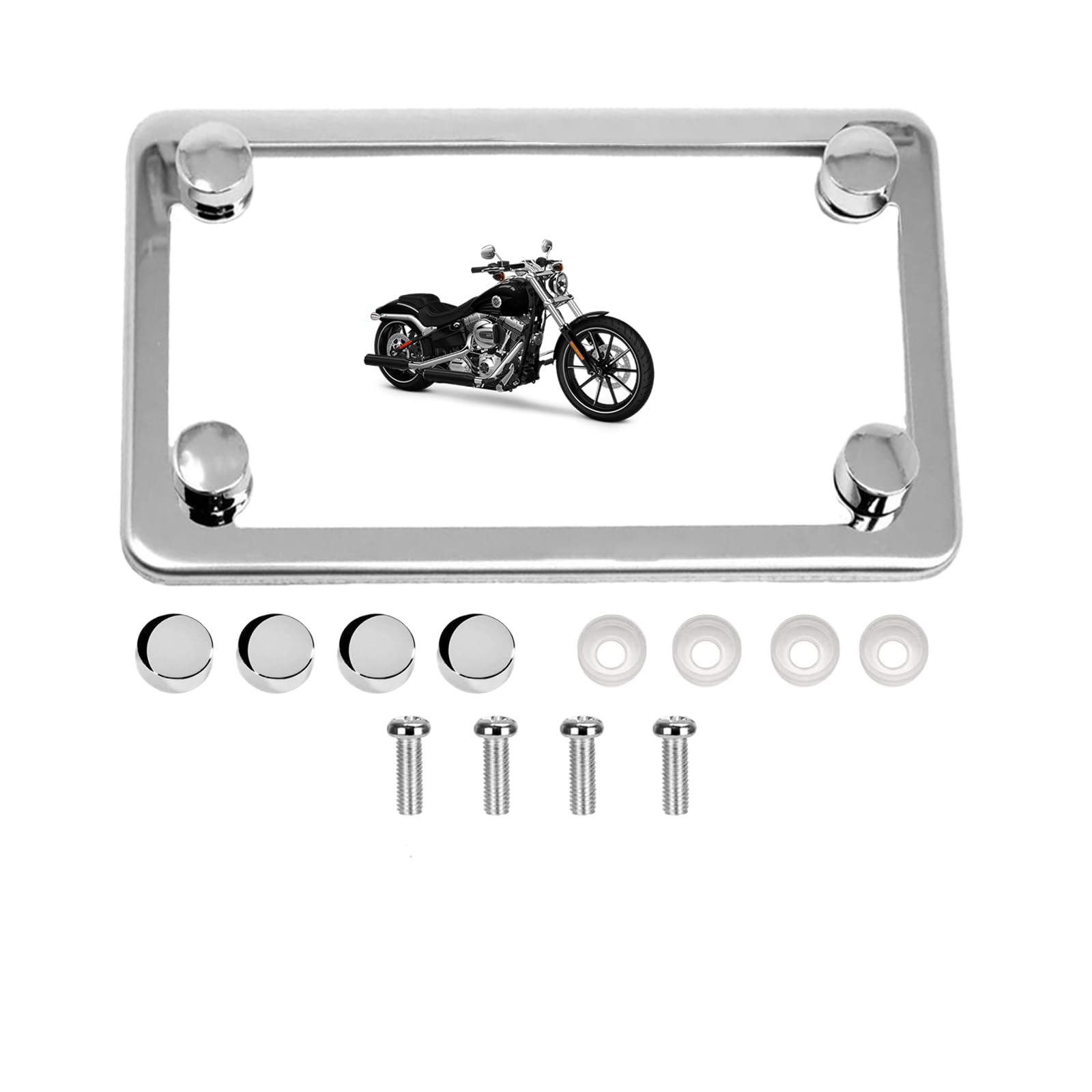 FTON Stainless Steel Motorcycle License Plate Frame for Harley & Yamaha - Durable Silver Tag Frame for Outdoor Riding