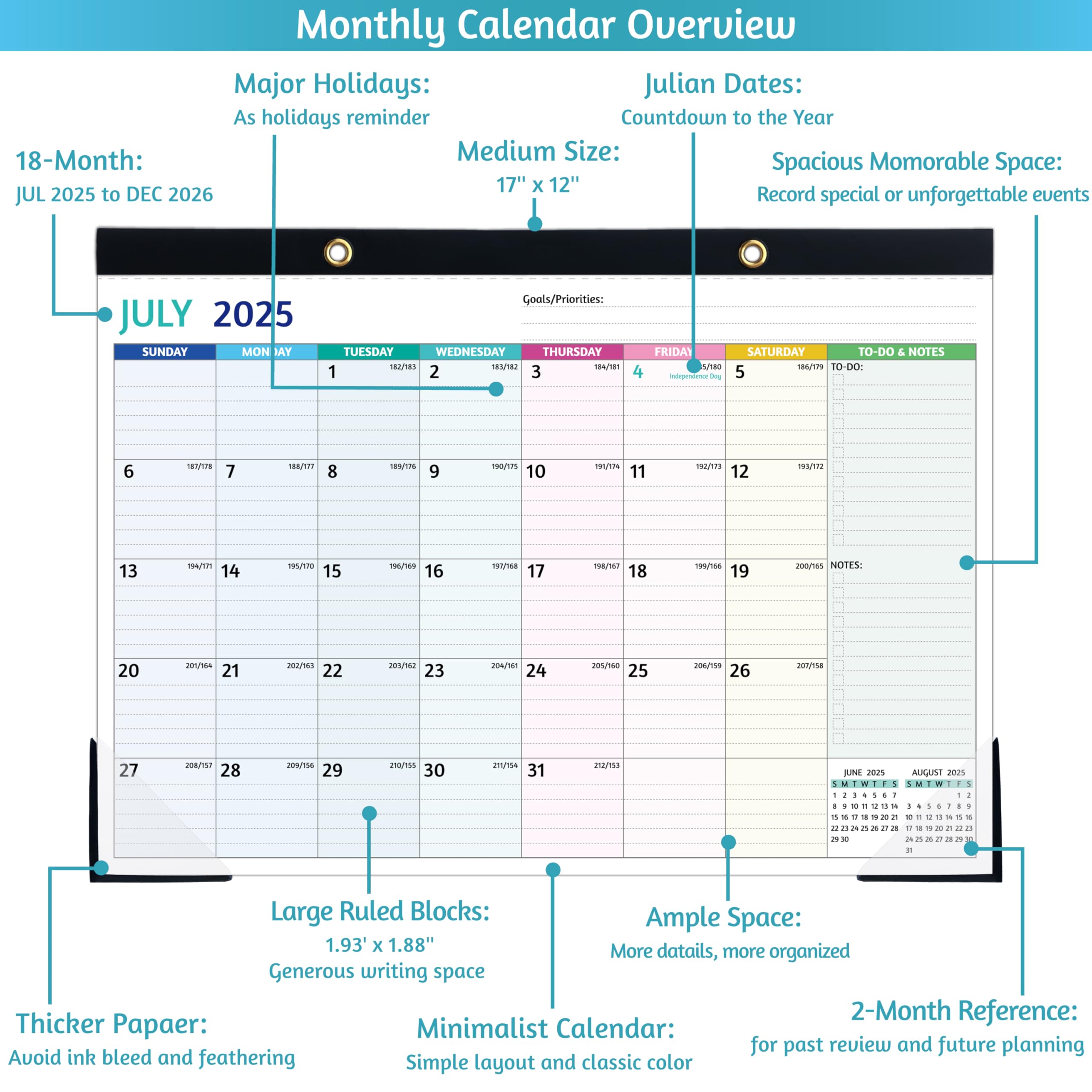 2025-2026 Monthly Desk Calendar (July 2025 - December 2026) - 18-Month Large Planner 17