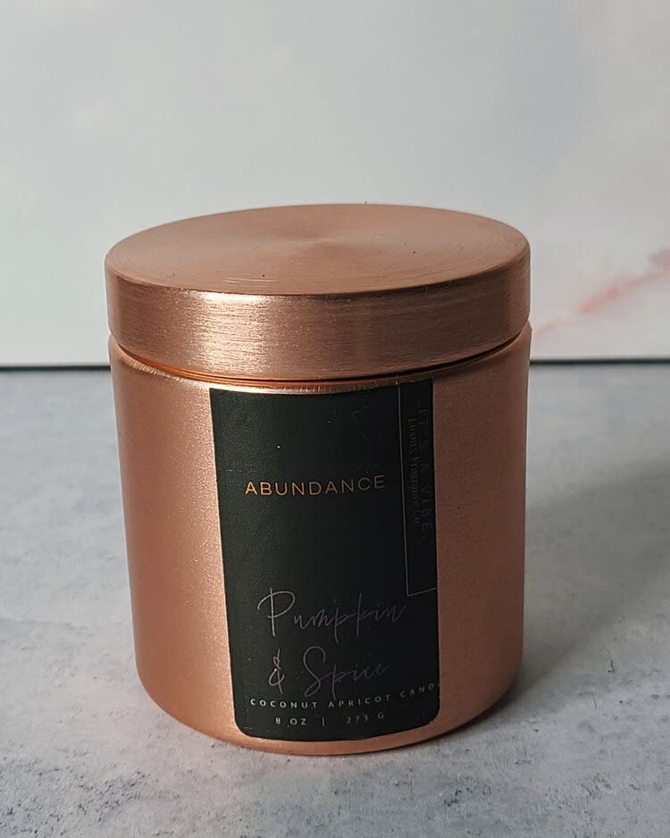 Premium Handcrafted Pumpkin Spice Scented Candle - 9oz Aromatherapy Candle with Crackling Wooden Wick in Glam Tin - Made with Organic Coco Apricot Wax - Perfect for Relaxation, Home Decor & Gift Giving