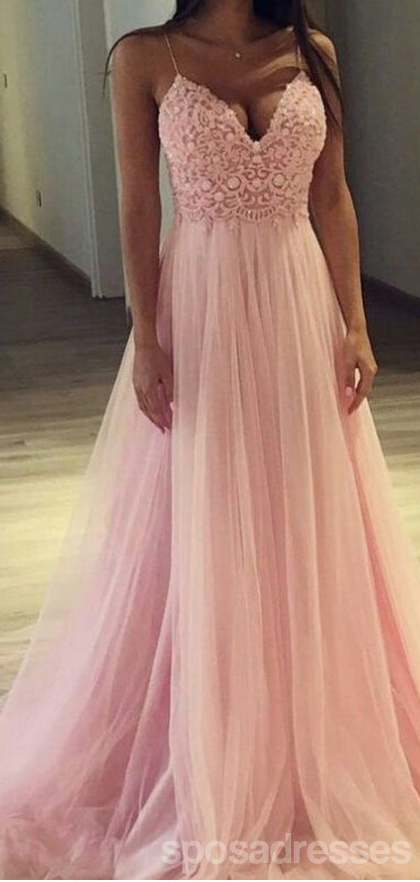 Elegant Pink A-Line Spaghetti Strap V-Neck Long Prom Dress for Women - Perfect for Homecoming, Formal Dances & Evening Parties