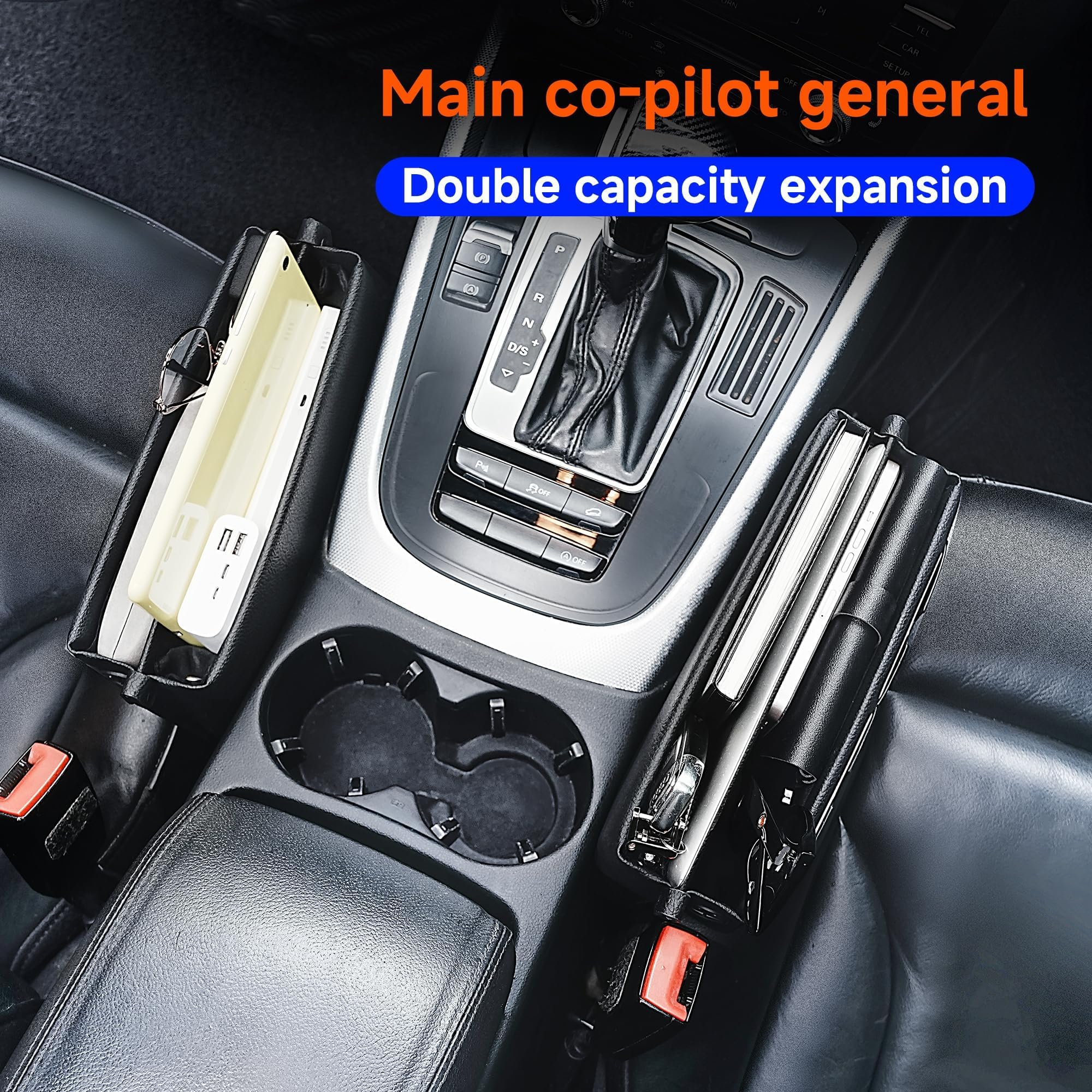 Premium Leather Car Seat Gap Filler Organizer - Adjustable Storage for Phones, Cards, Wallets & Keys | Front Seat Accessories for Cars, SUVs & Trucks | Keep Essentials Secure While Driving