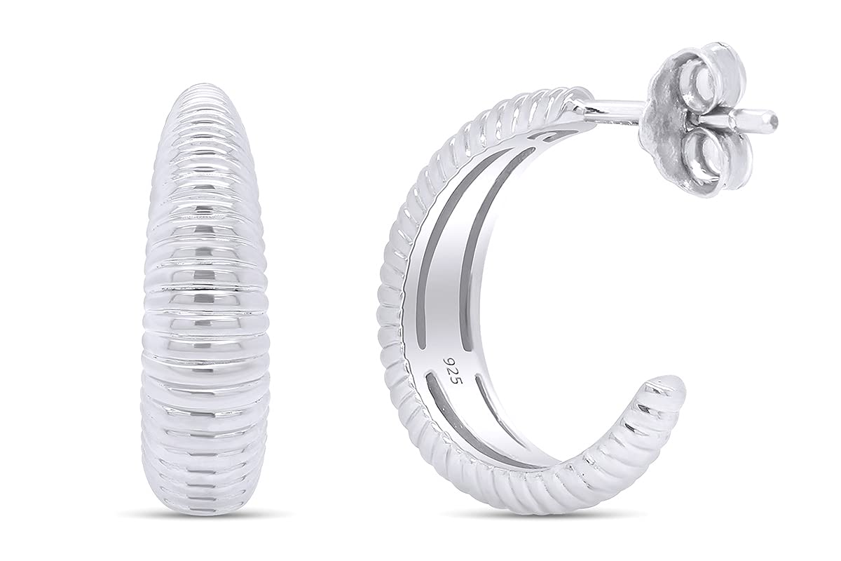14k Gold Over Sterling Silver Chunky C-Shaped Dome Hoop Earrings for Women - Secure Push Back Closure, Perfect for Parties, Weddings & Everyday Wear