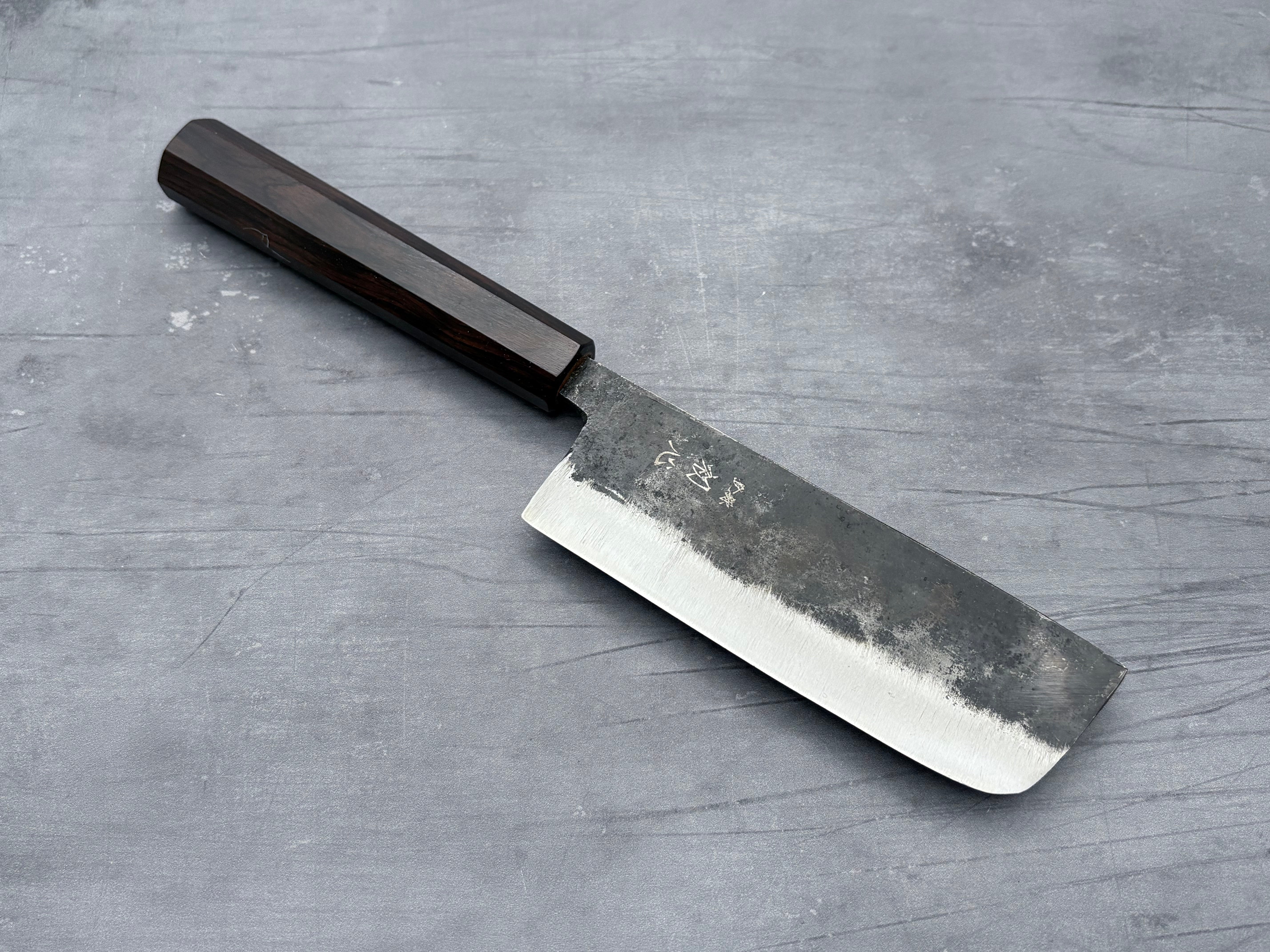 Hatsukokoro Kurogane Blue #2 Nakiri Knife 120mm - Japanese Carbon Steel Kitchen Knife for Precision Vegetable Slicing and Chopping - Perfect for Home Chefs and Professional Kitchens