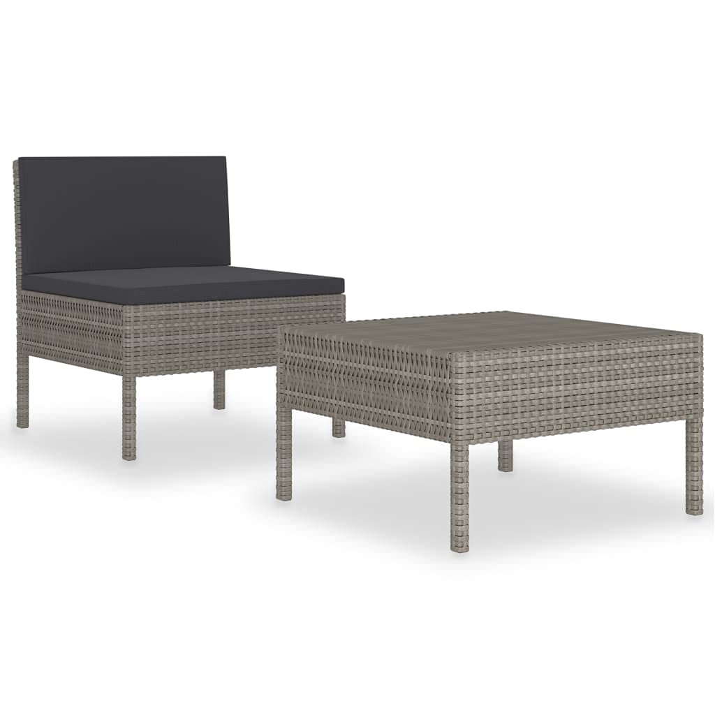 2-Piece Gray Poly Rattan Garden Lounge Set with Cushions & Coffee Table - Outdoor Patio Furniture, Sectional Sofa & Wicker Conversation Set for Backyard, Poolside or Terrace Relaxation