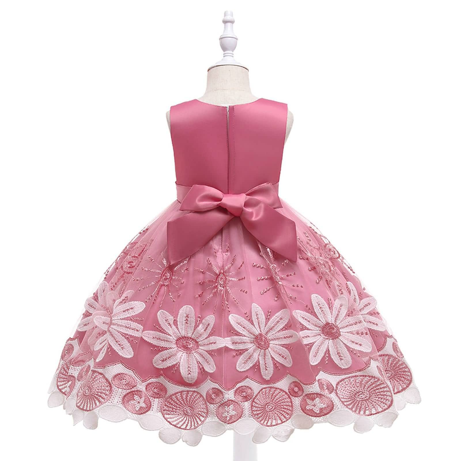 Gualiy Girls Ball Gown Flower Girl Dress for 4-10 Years Old | Embroidered Tulle Dress with Beads in Mauve | Perfect for Birthday Parties, Weddings & Special Occasions