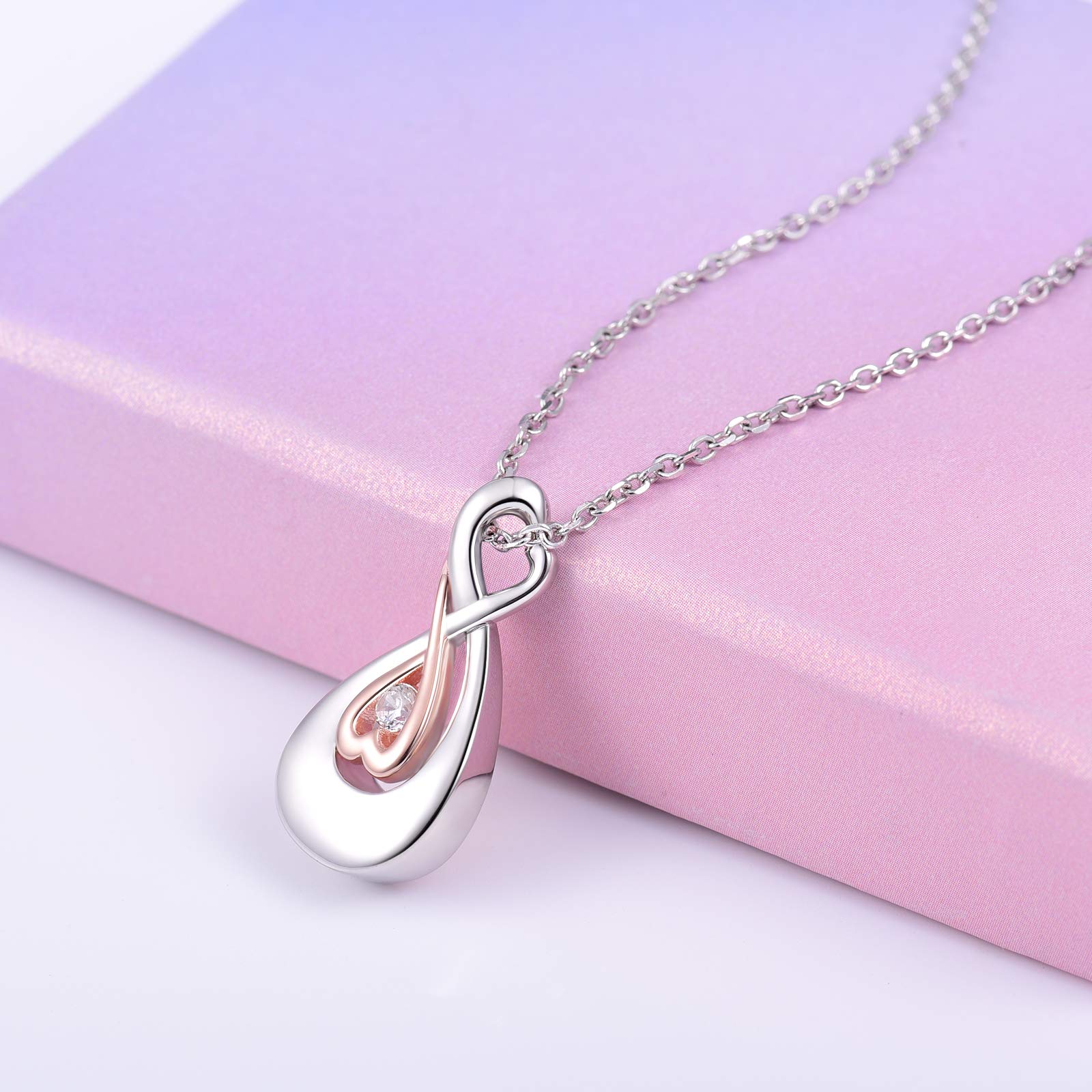 Infinity Love Memorial Urn Necklace - 925 Sterling Silver CZ Teardrop Heart Cremation Jewelry for Ashes - Keepsake Pendant for Women - Perfect for Remembrance, Funeral Services & Sympathy Gifts