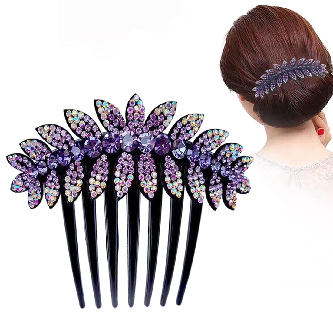 PALAY® Purple Leaf Hair Clips for Women - Crystal Flower Hair Comb Pins, Sliding Barrettes for Girls & Bridal Hair Accessories (Purple) - Perfect for Weddings, Parties & Everyday Styling